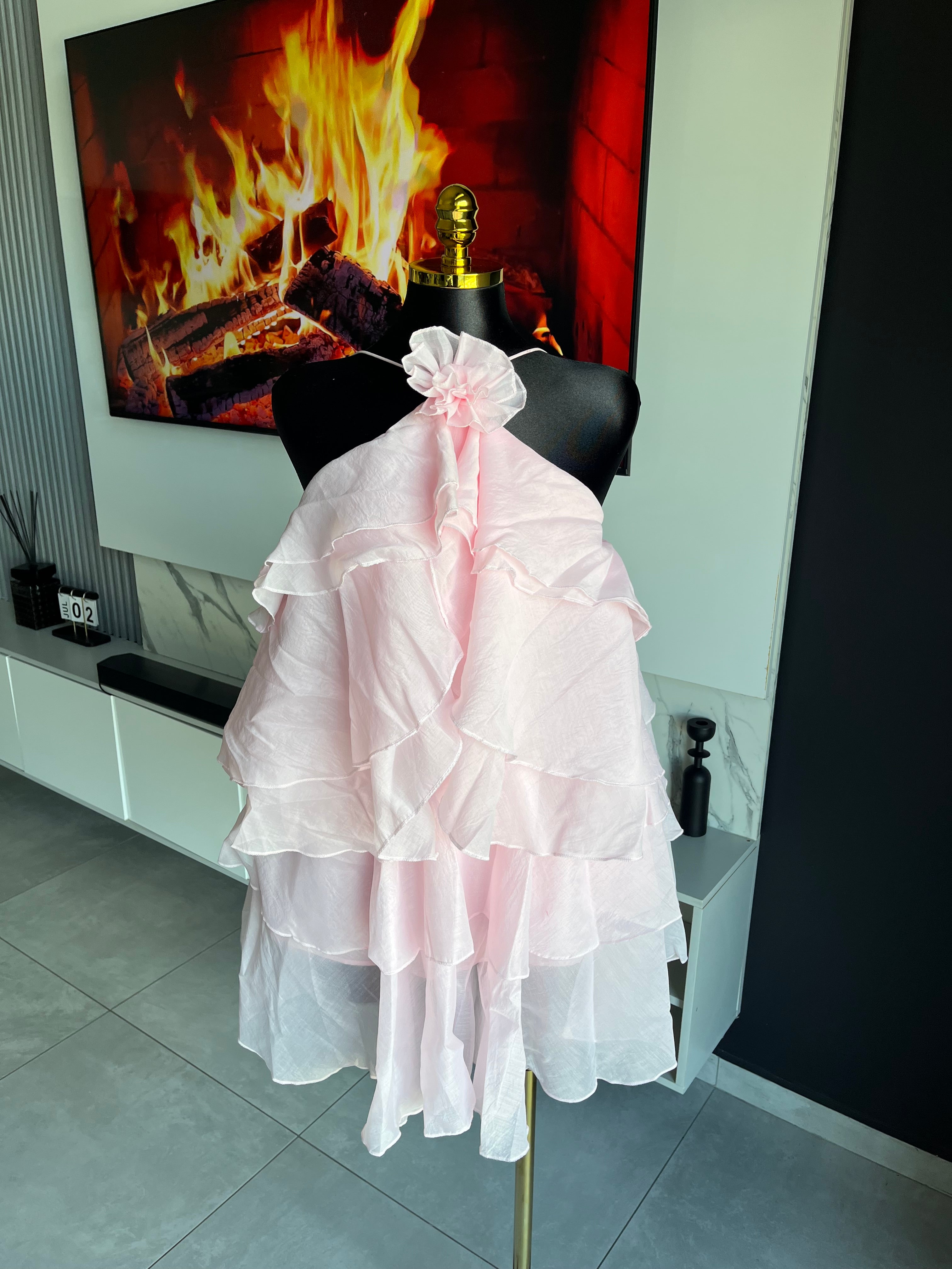 Keke Ruffle Halter Statement Mini Dress