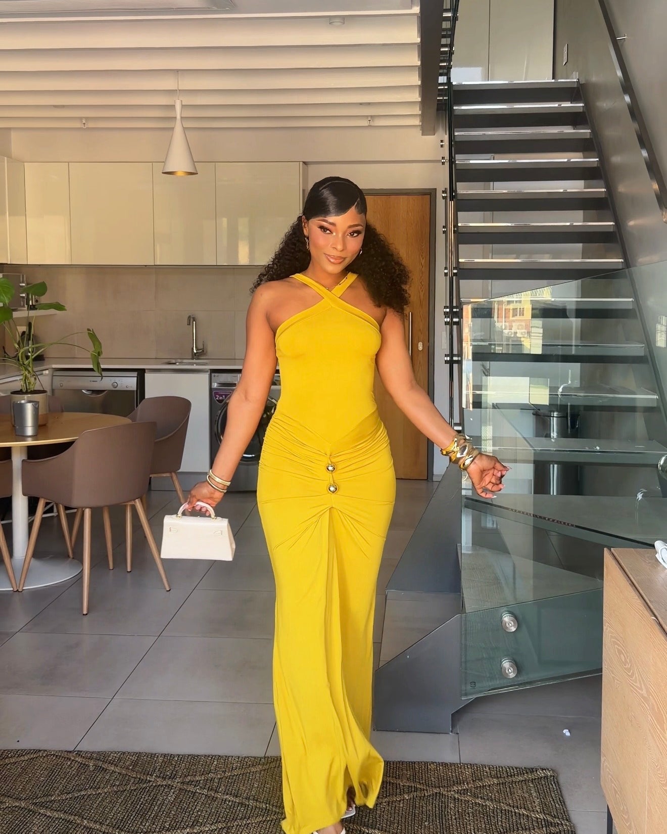 Zariah Olive Ruched Maxi Dress