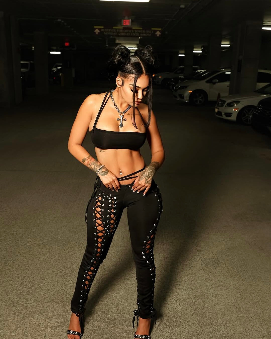 Reah Lace-Up Cutout Two-Piece Set Black