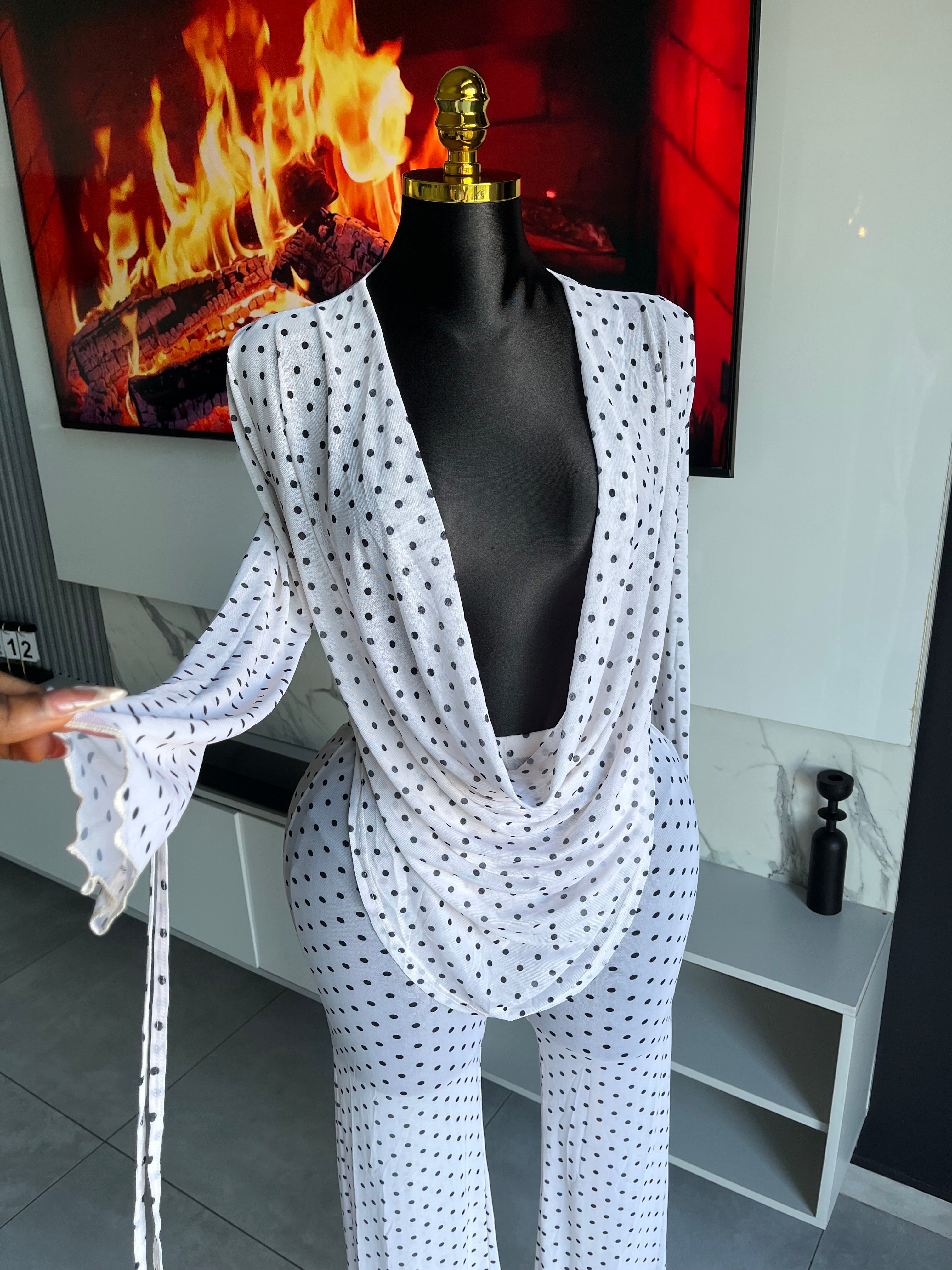 Mabel Polka Dot Mesh Pant Set White