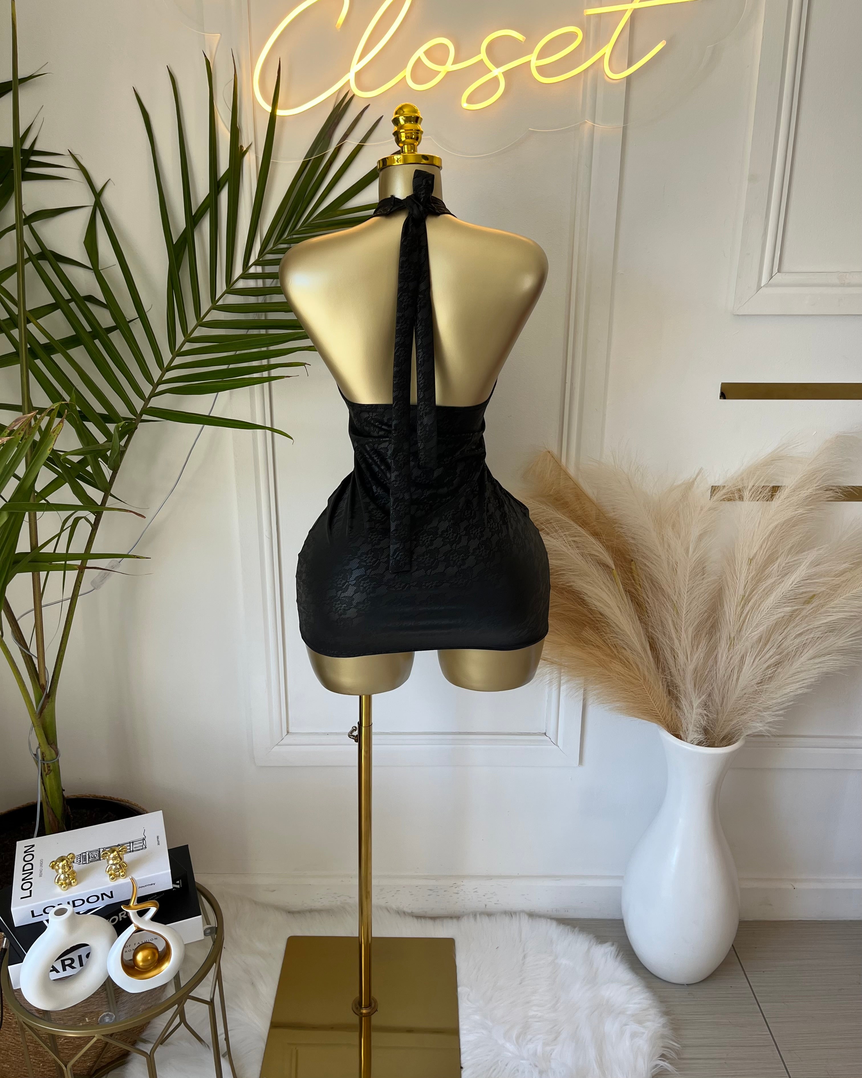 Obsession Black Lace-Up Mini Dress