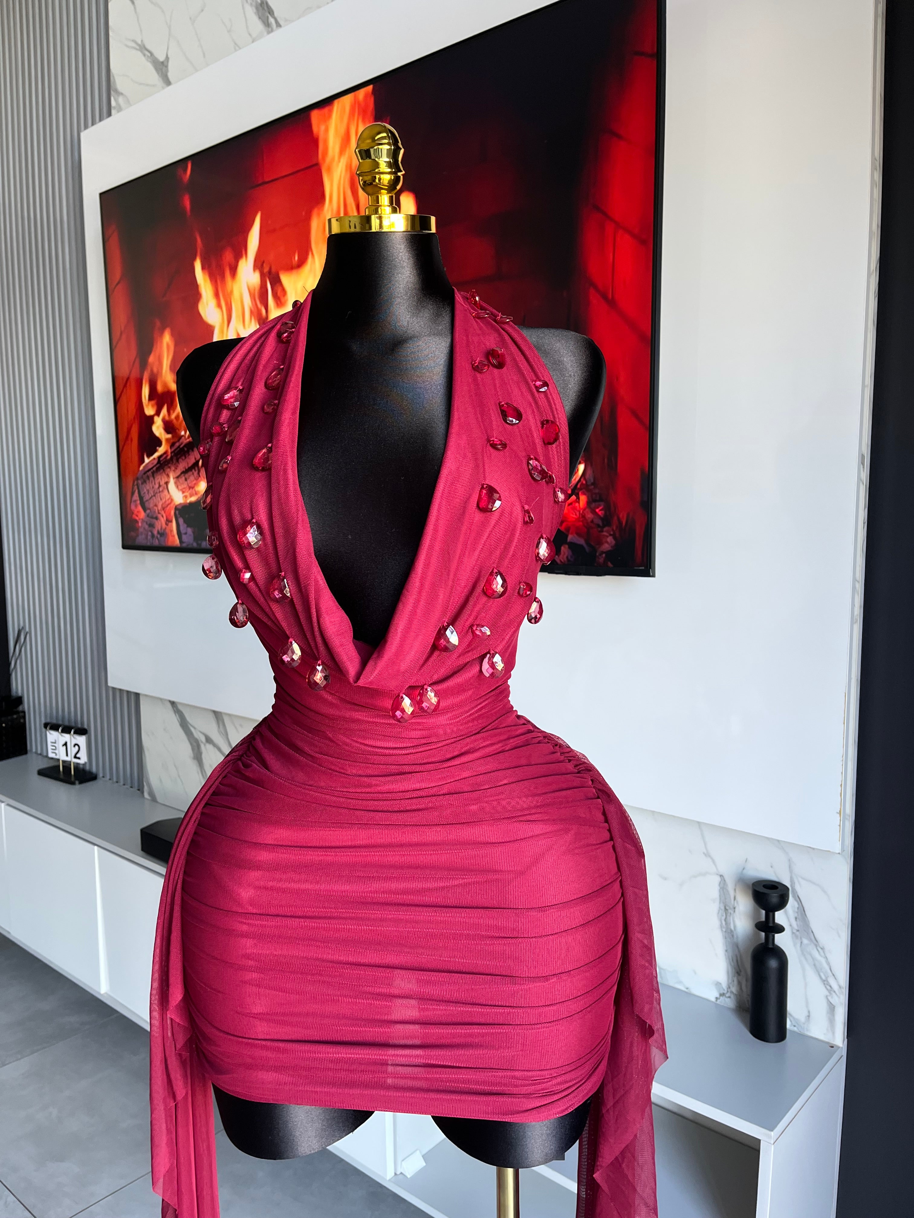 Sienna Embellished Drape Mini Dress