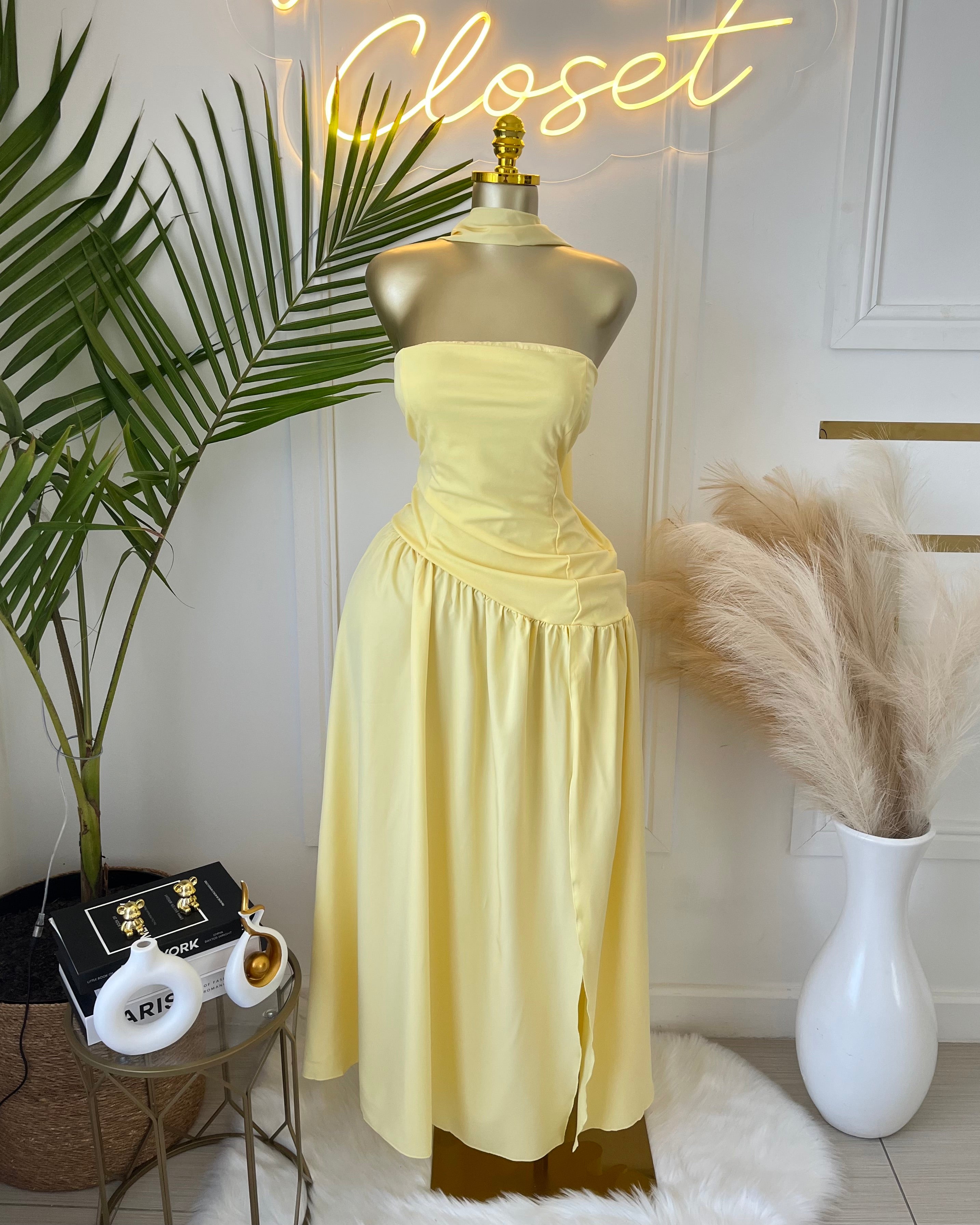 Amara Draped Elegance Gown yellow
