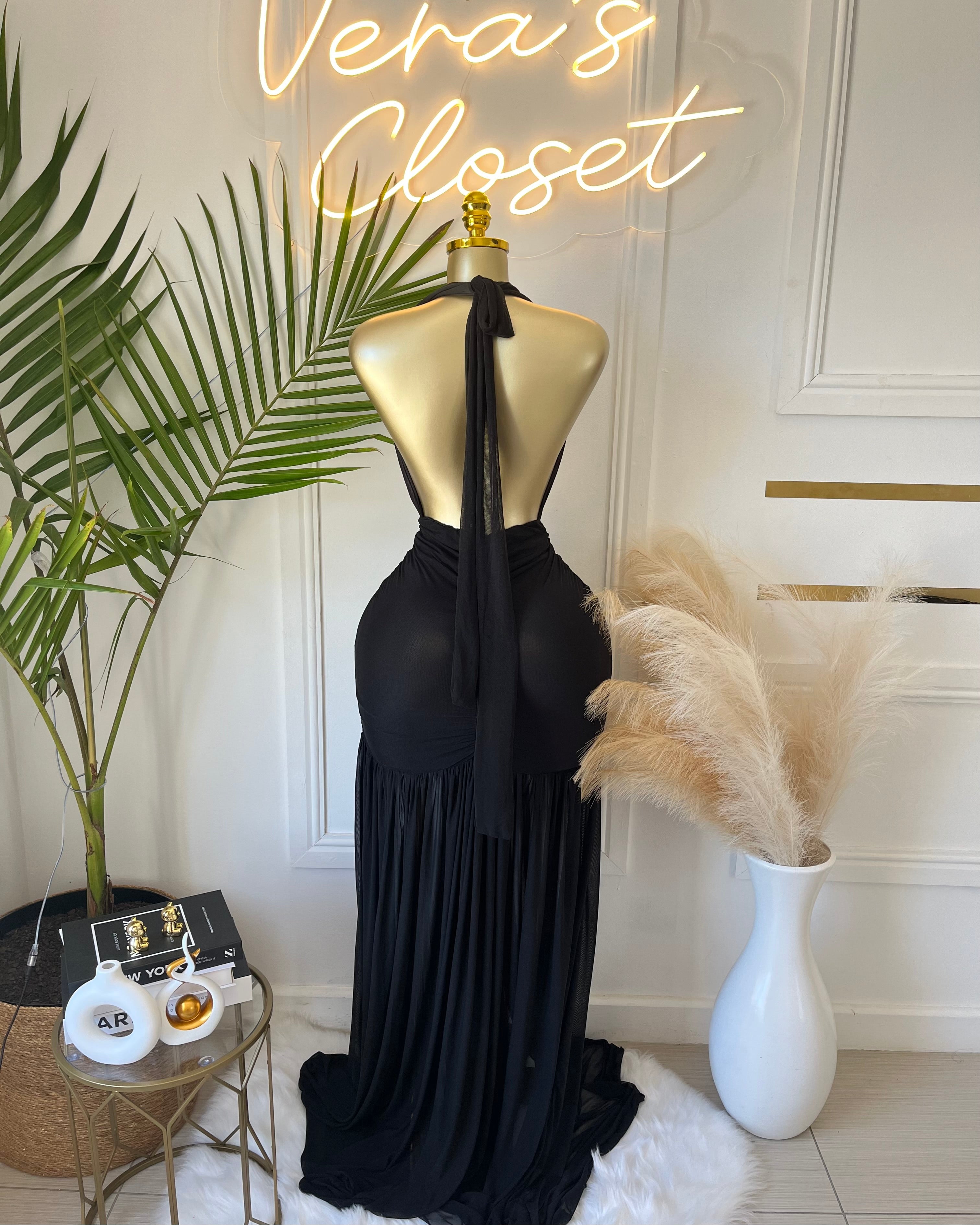 Noirelle Mesh Halter Maxi Dress