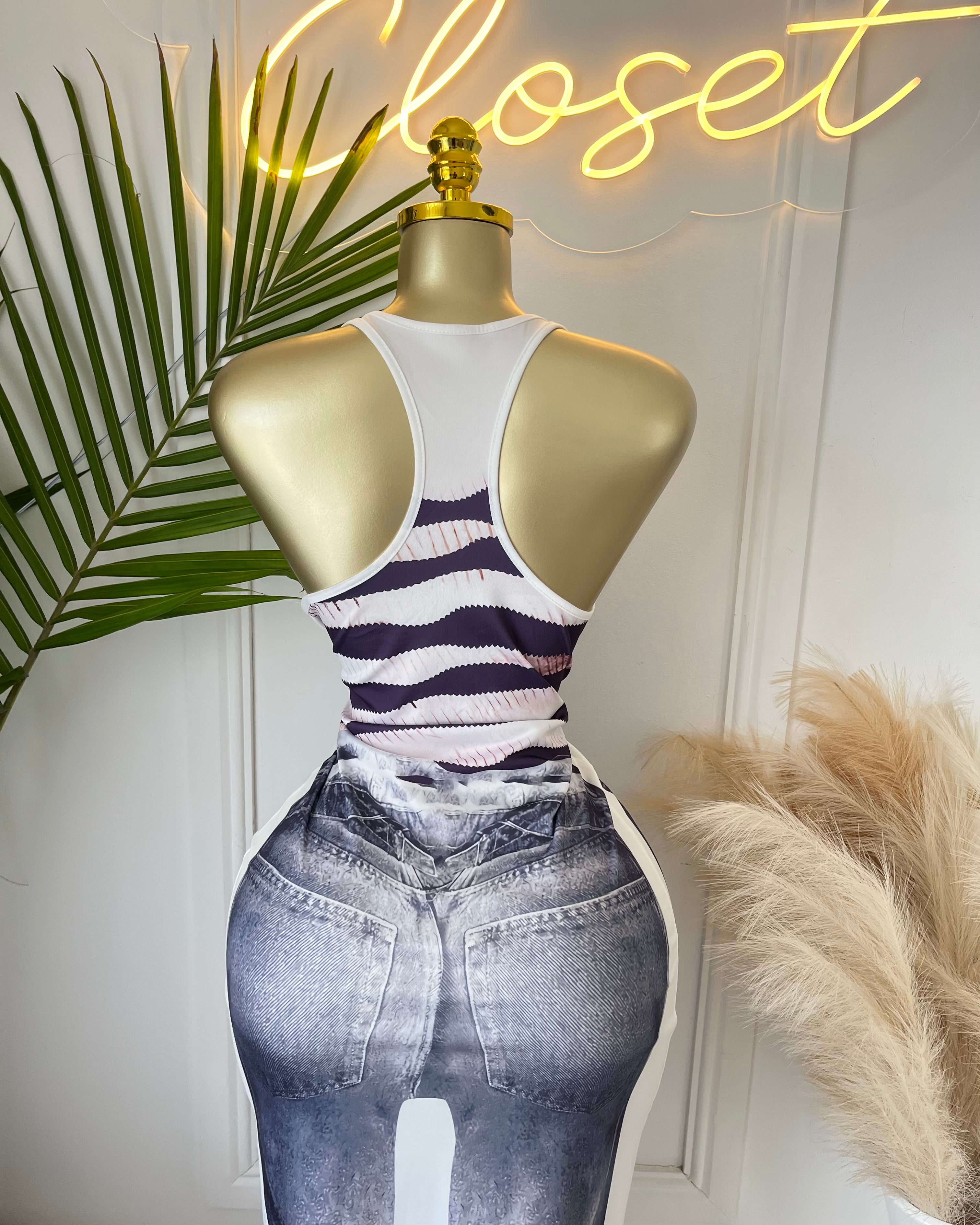 Ataina Denim Print Midi Dress