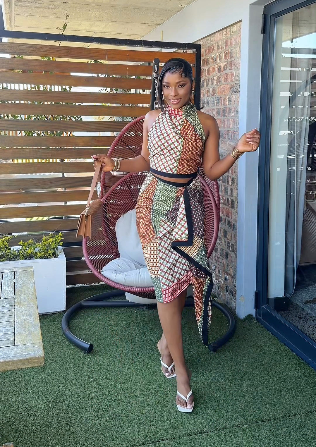 Kaya Patchwork Halter Wrap Skirt Set