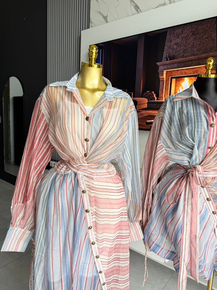 Amara Patchwork Stripe Shirt Dress