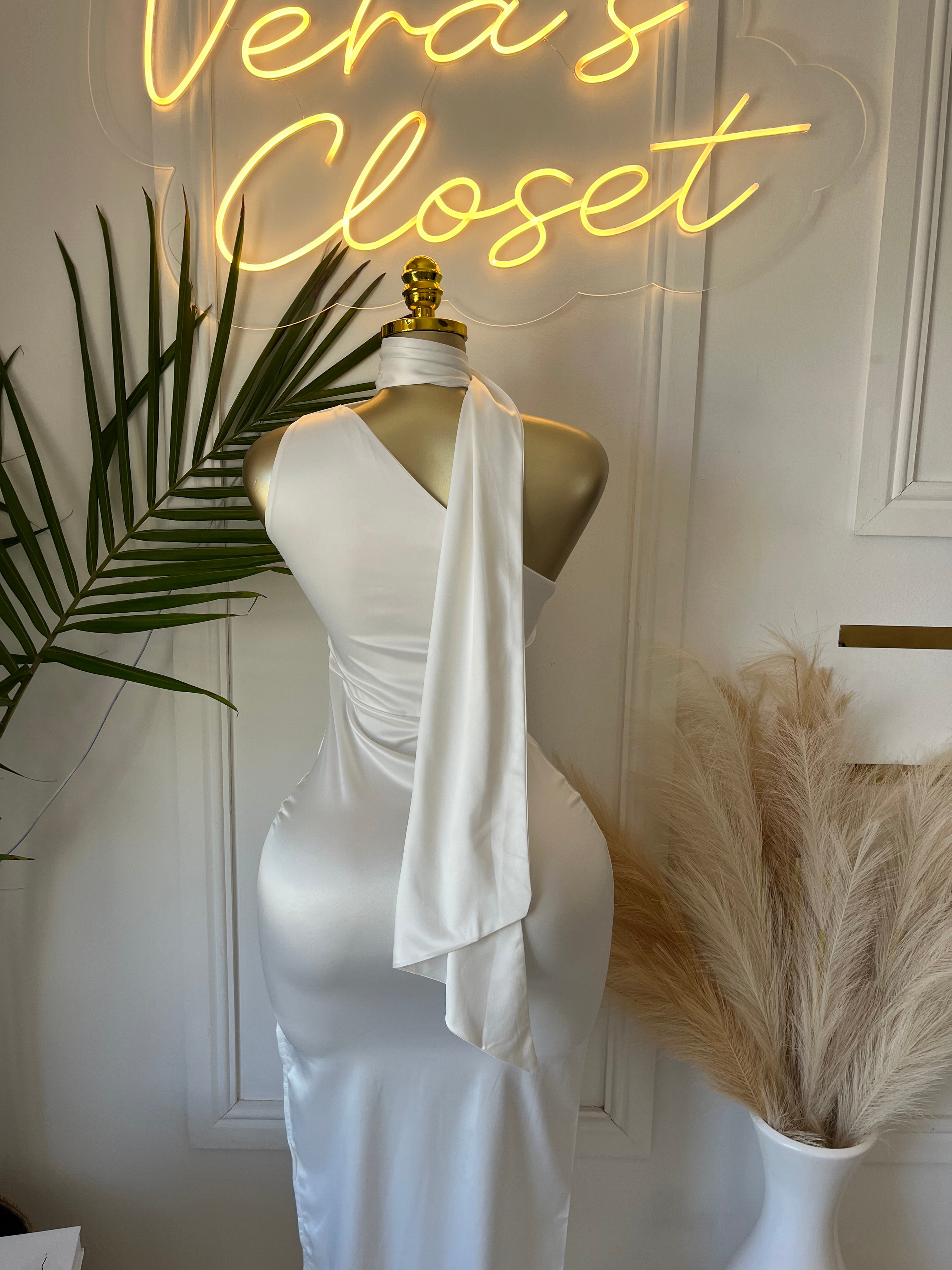 Micah Ivory One-Shoulder Midi Dress