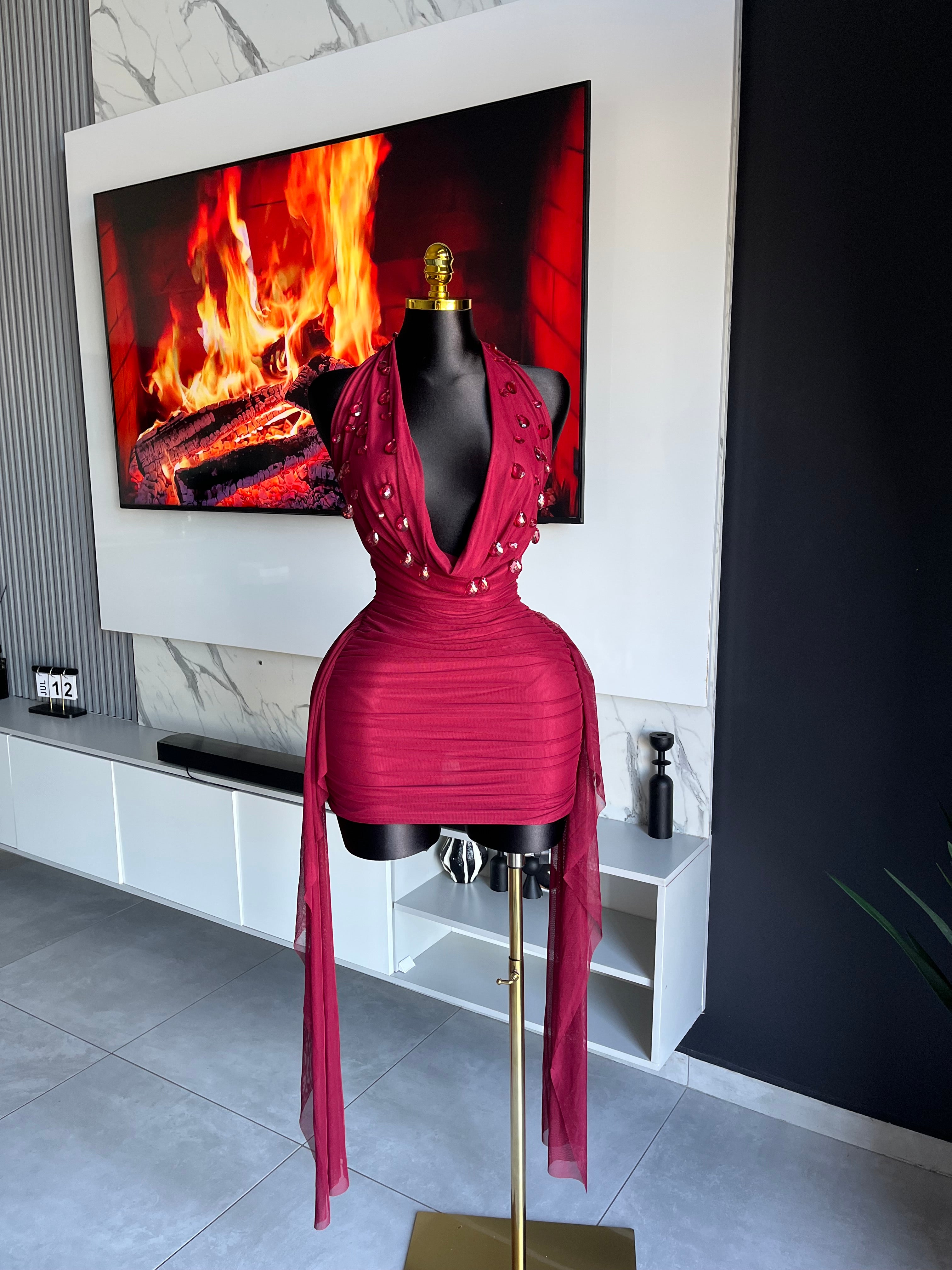 Sienna Embellished Drape Mini Dress