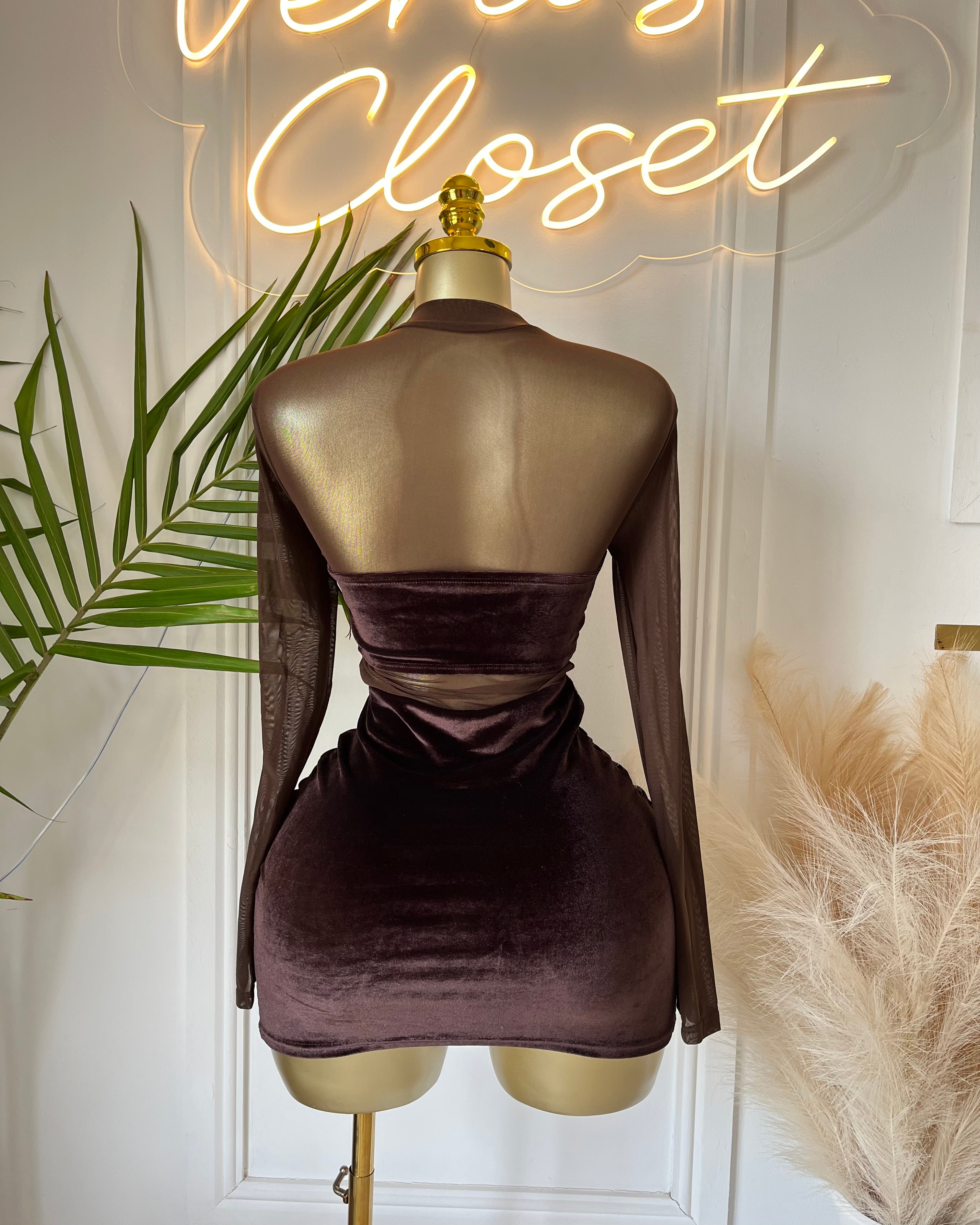 Noirle Velvet Mesh Mini Dress