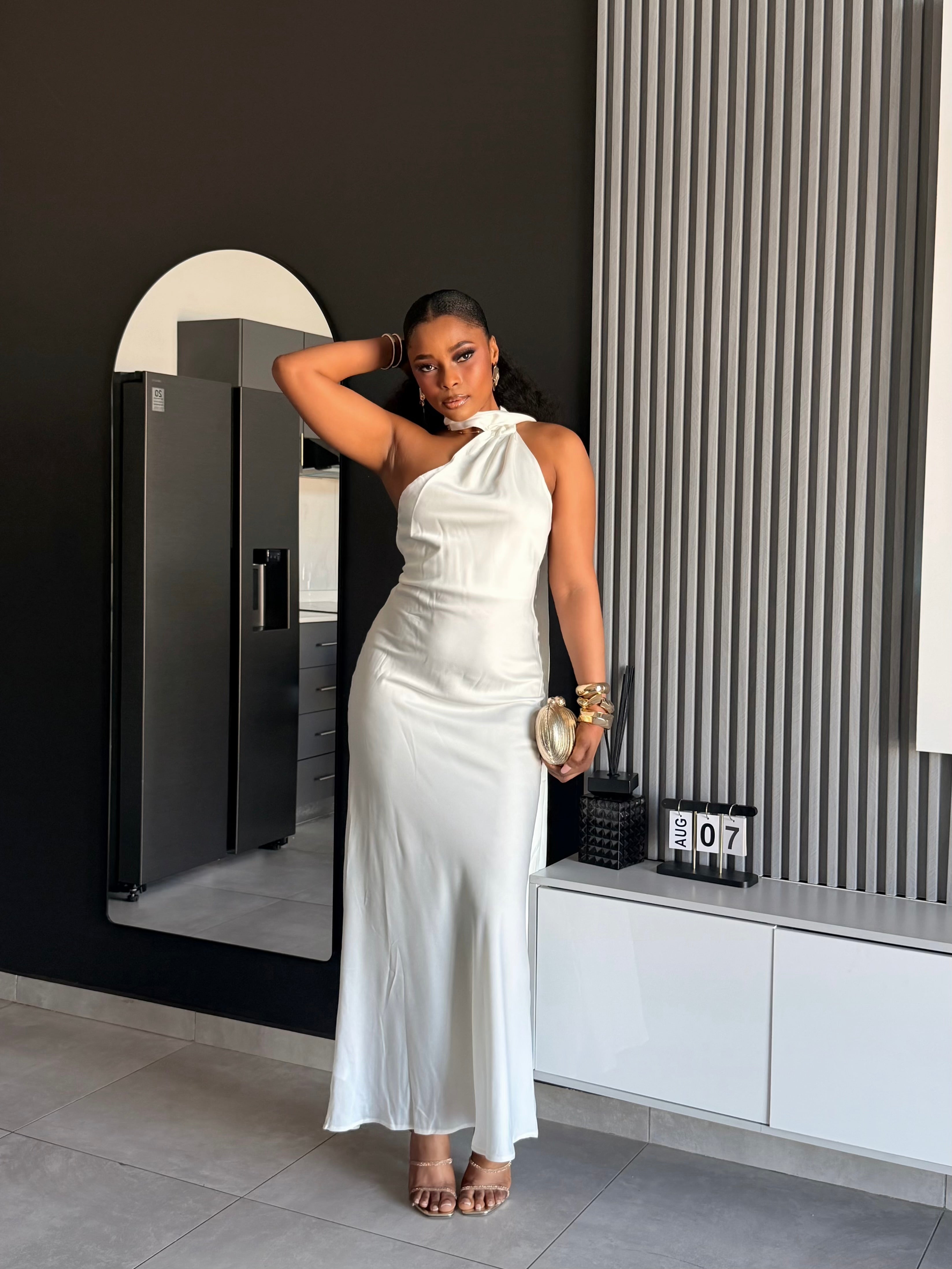 Bardot One-Shoulder Satin Maxi Dress