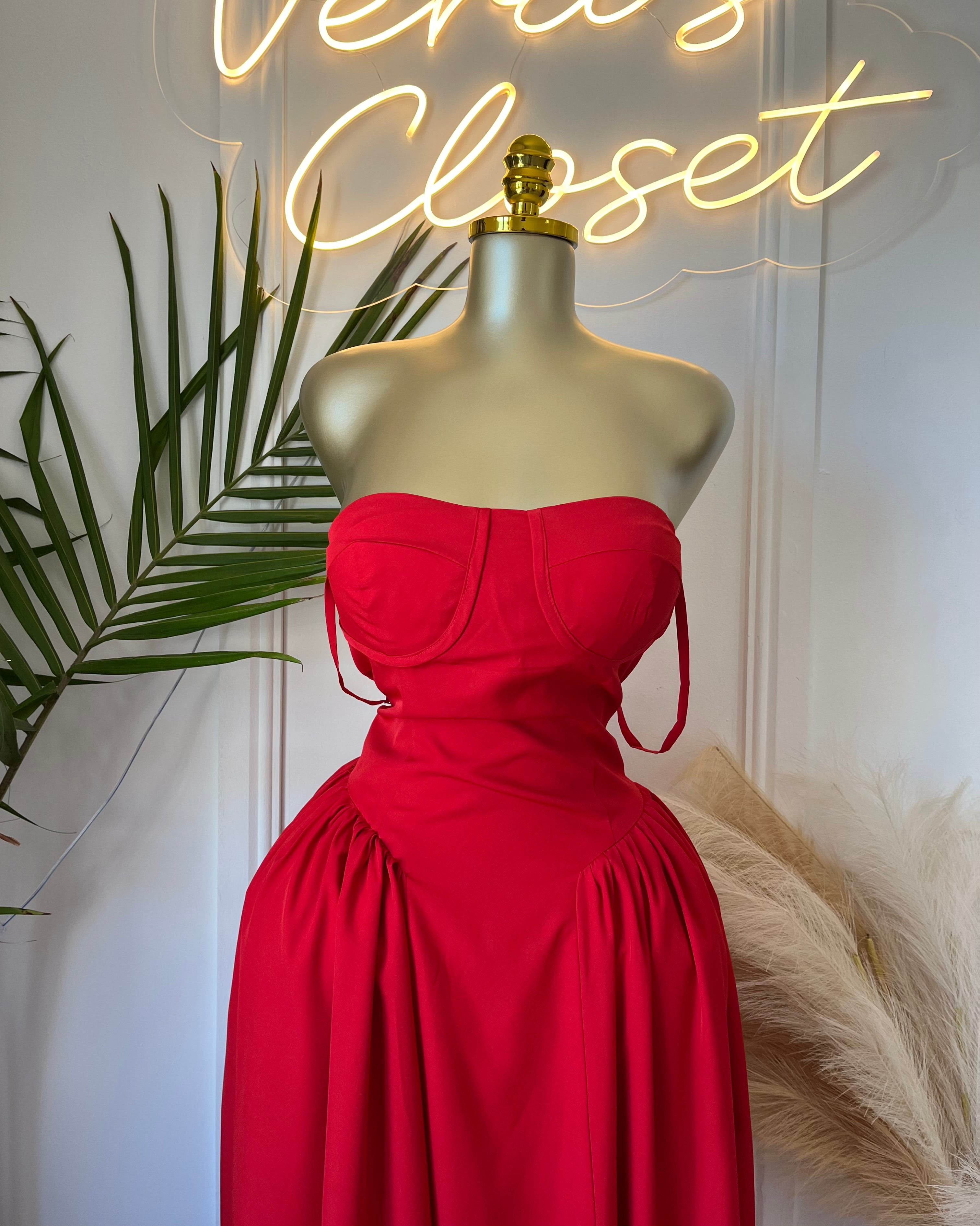 Esta Elegant Red Midi Dress