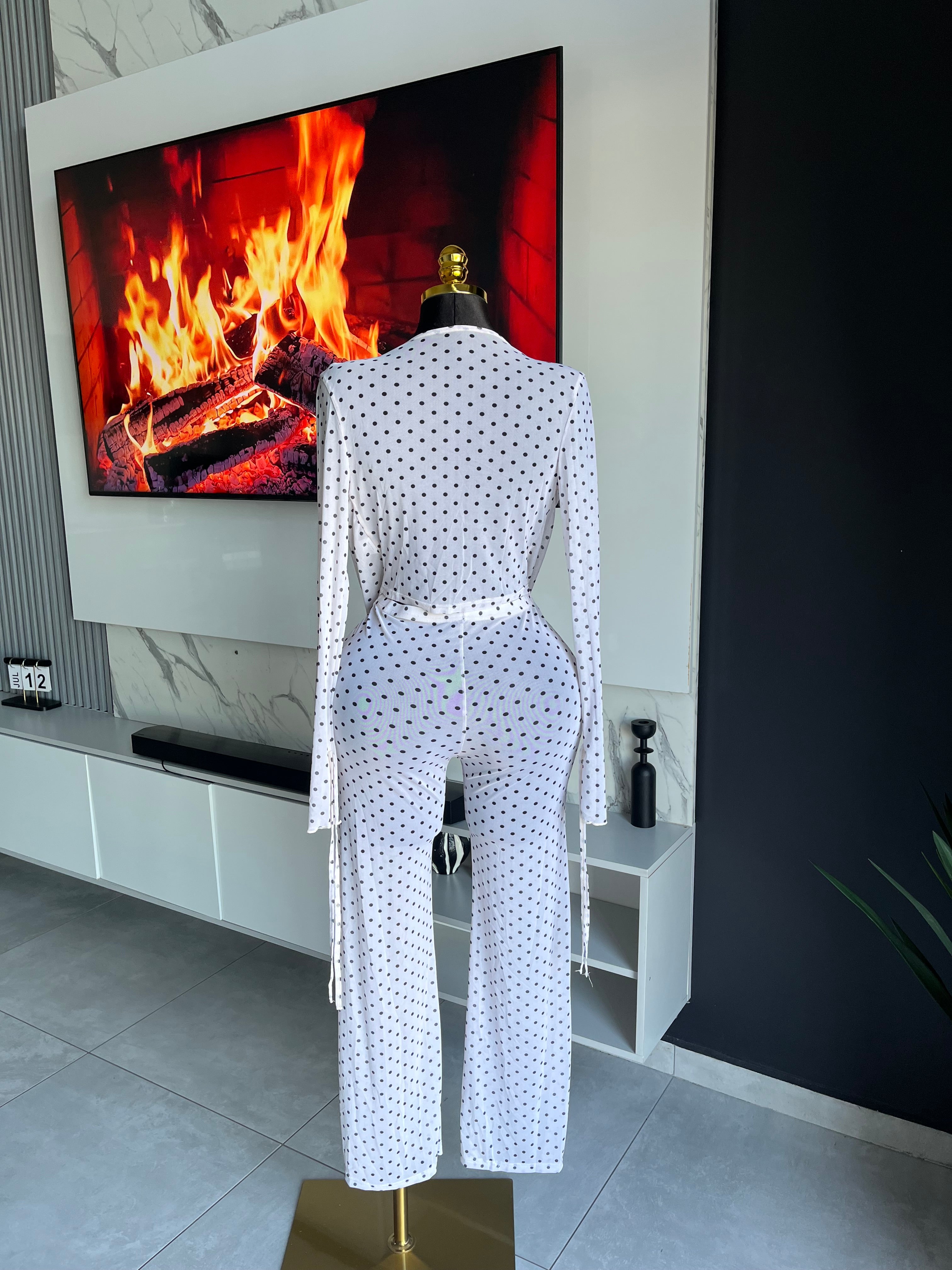 Mabel Polka Dot Mesh Pant Set White