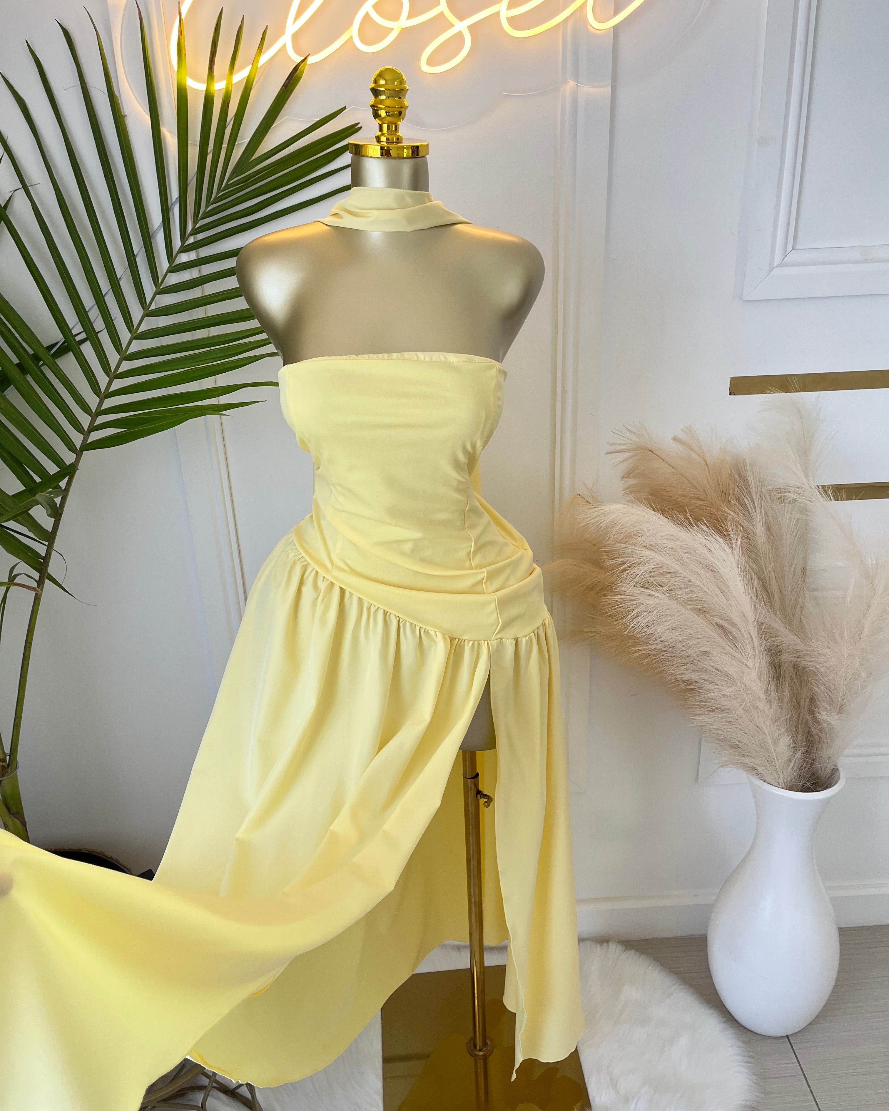 Amara Draped Elegance Gown yellow