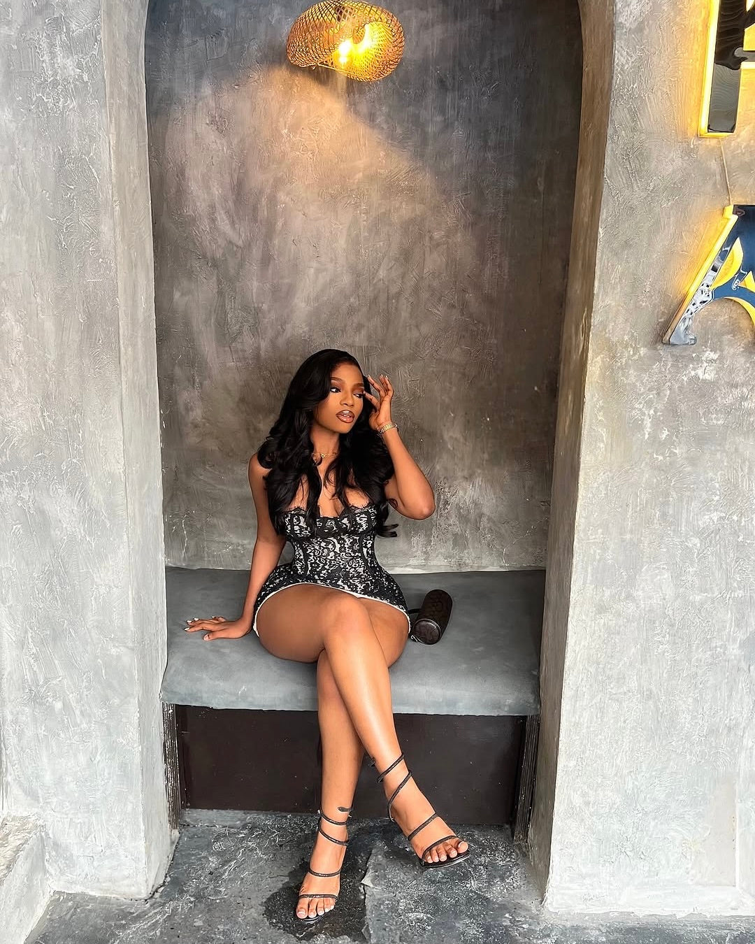 Vitals Lace Corset Bodycon Mini Dress Black