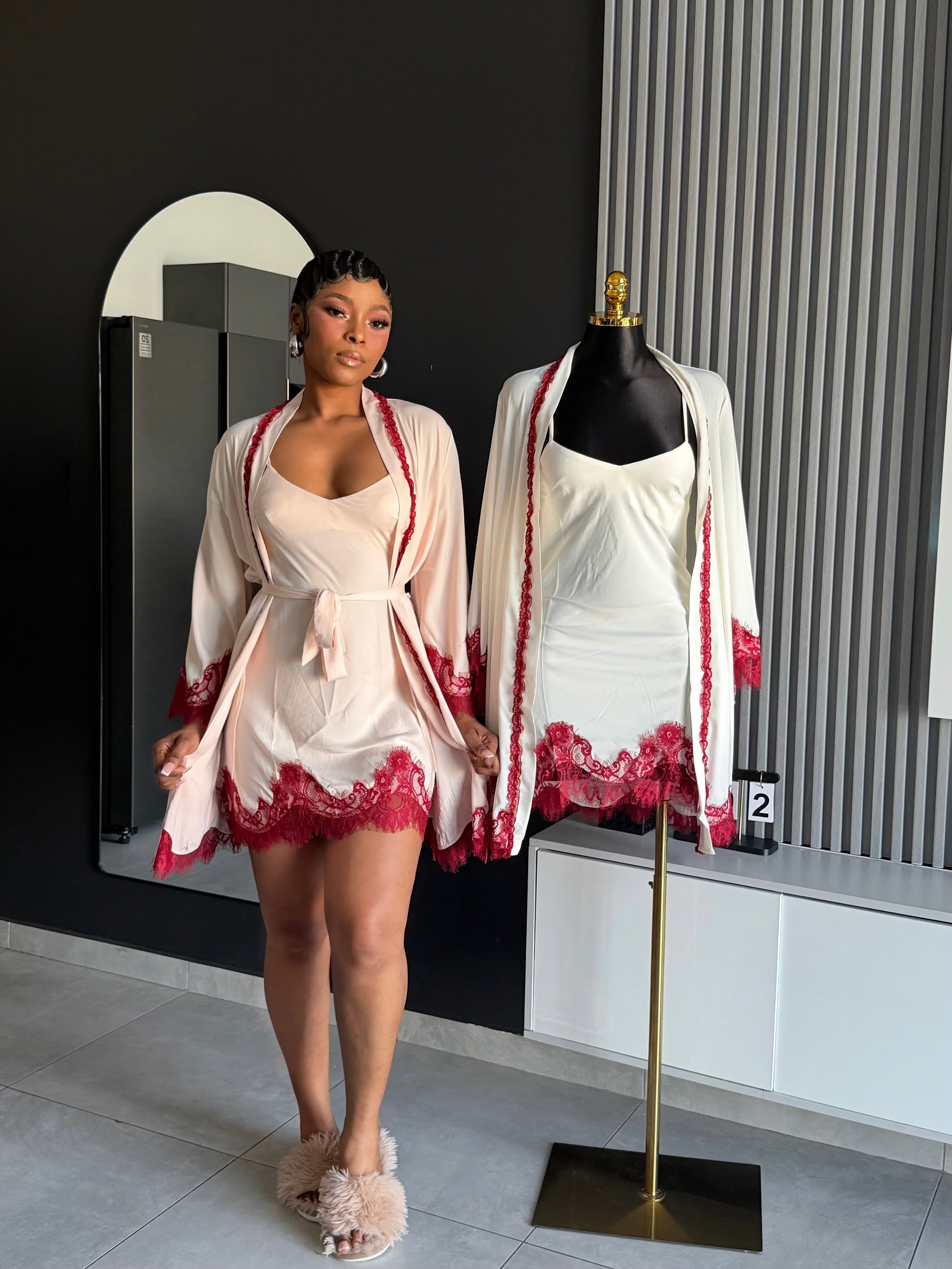 Roselle Lace Trim Robe Set