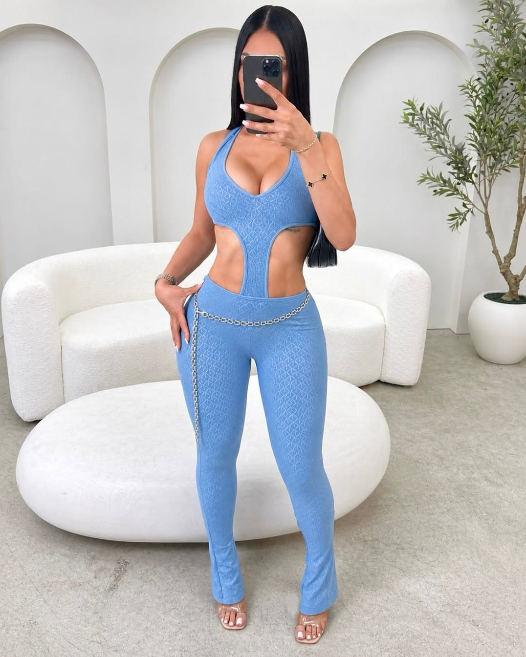 Élodie Cut-Out Flare Jumpsuit Blue