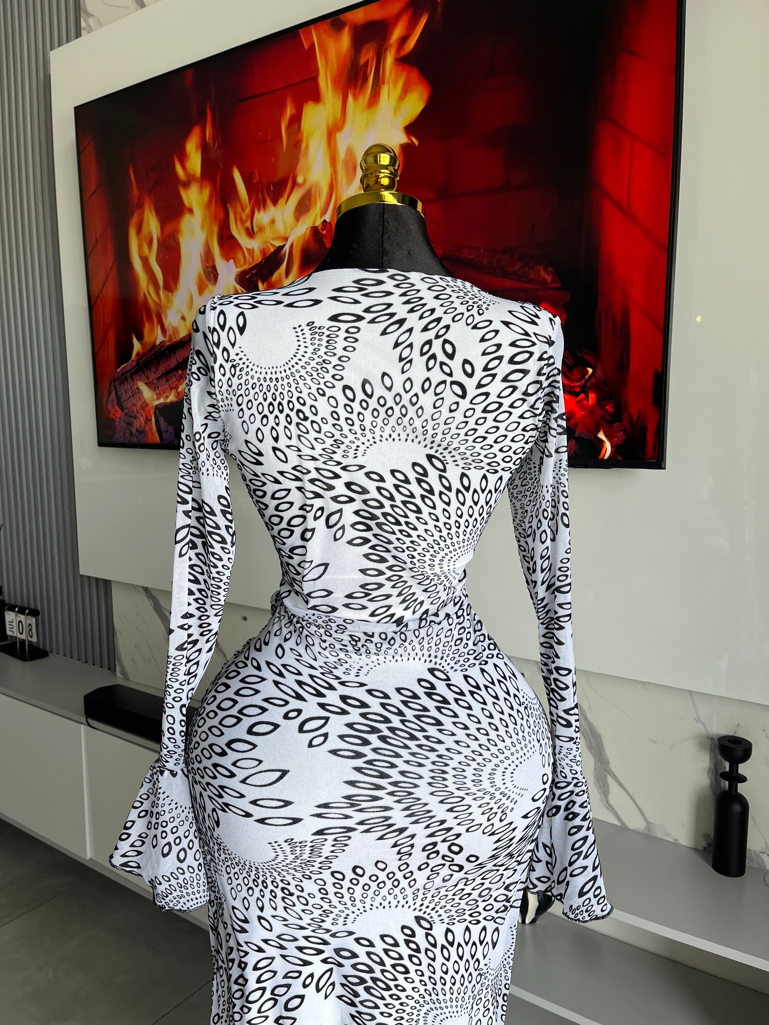 Zelara Mesh Print Cut-Out Maxi Dress