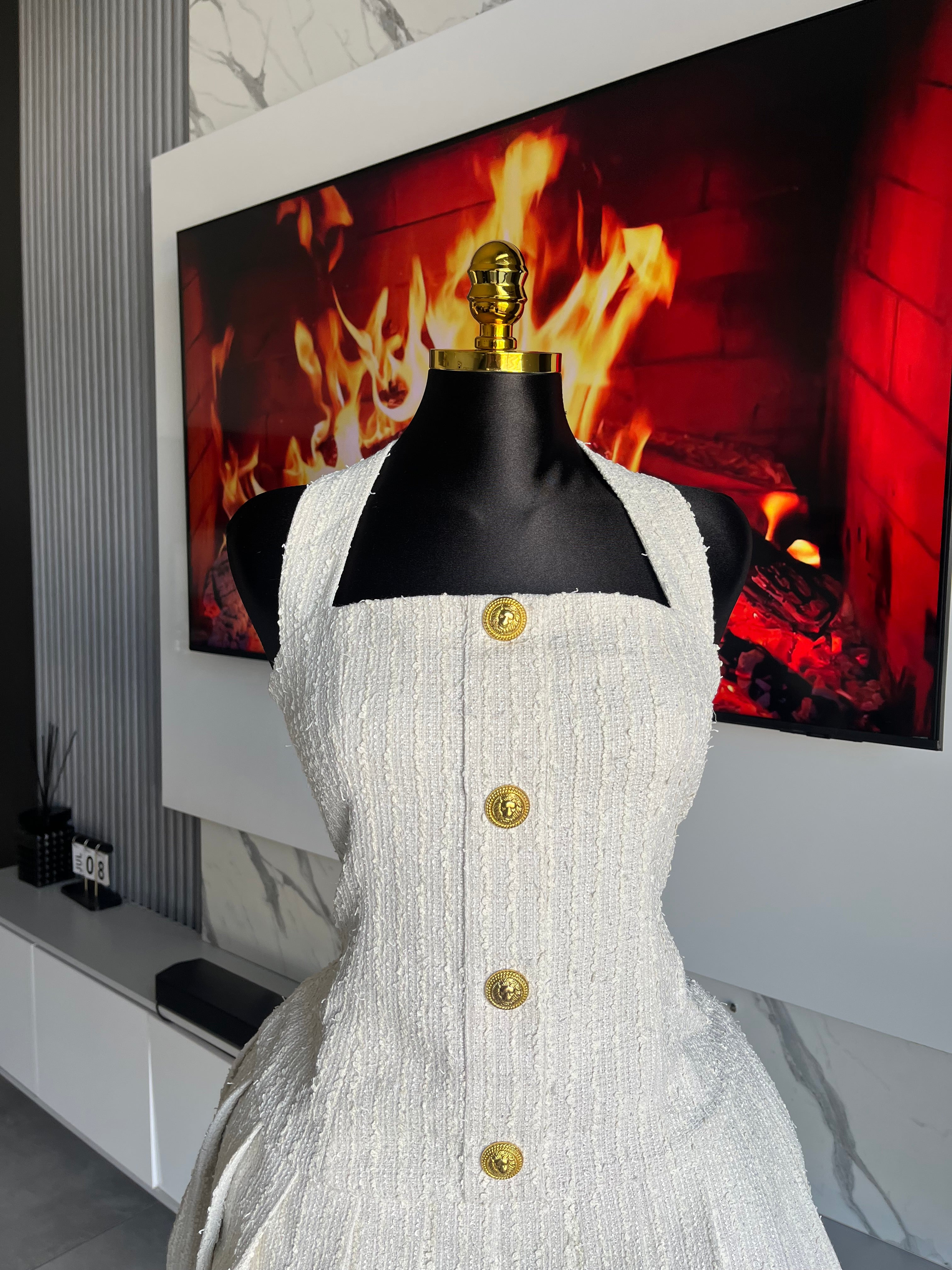 Cece Gold Button Halter Mini Dress