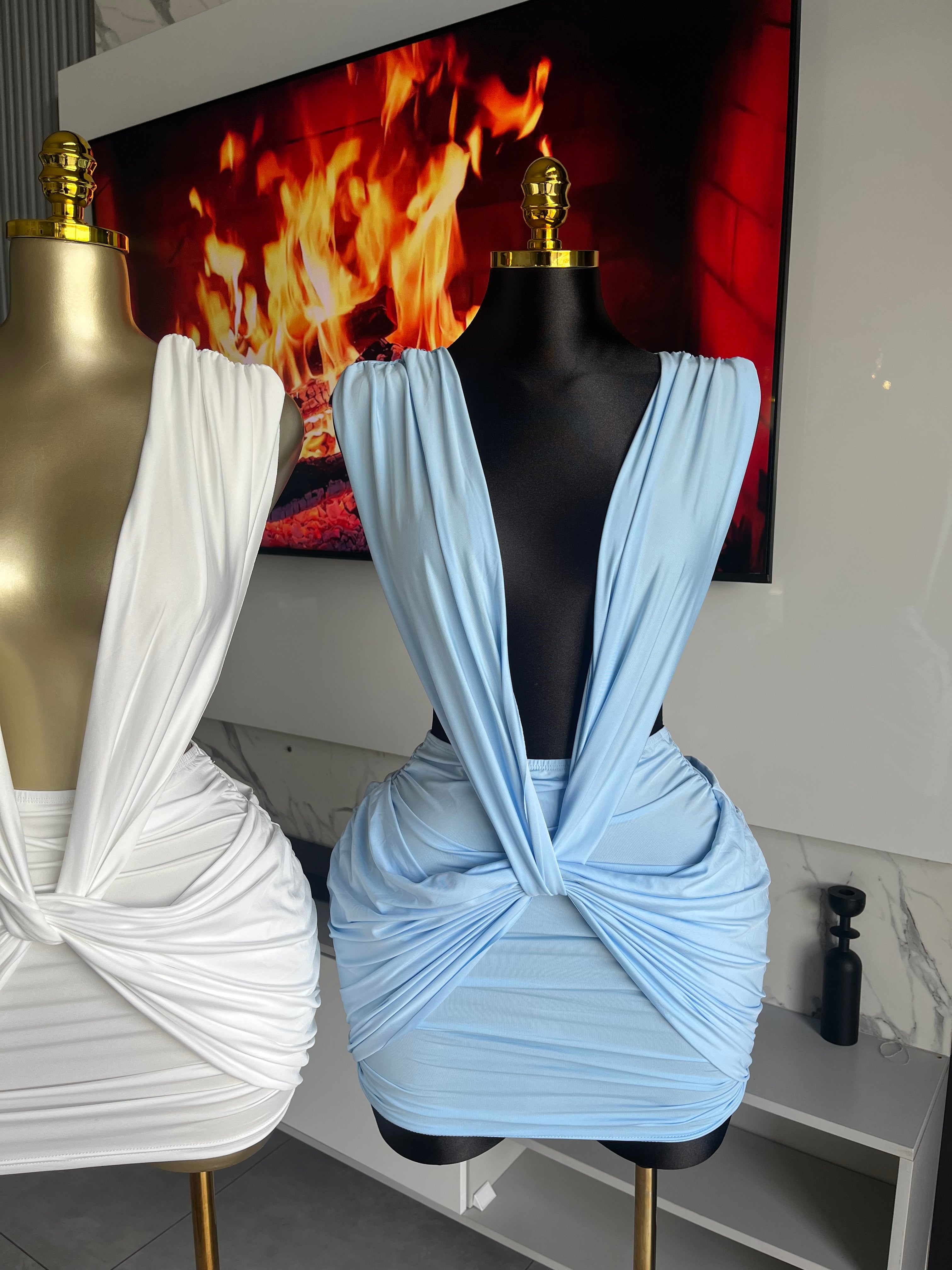Oralee Plunge Ruched Mini Dress