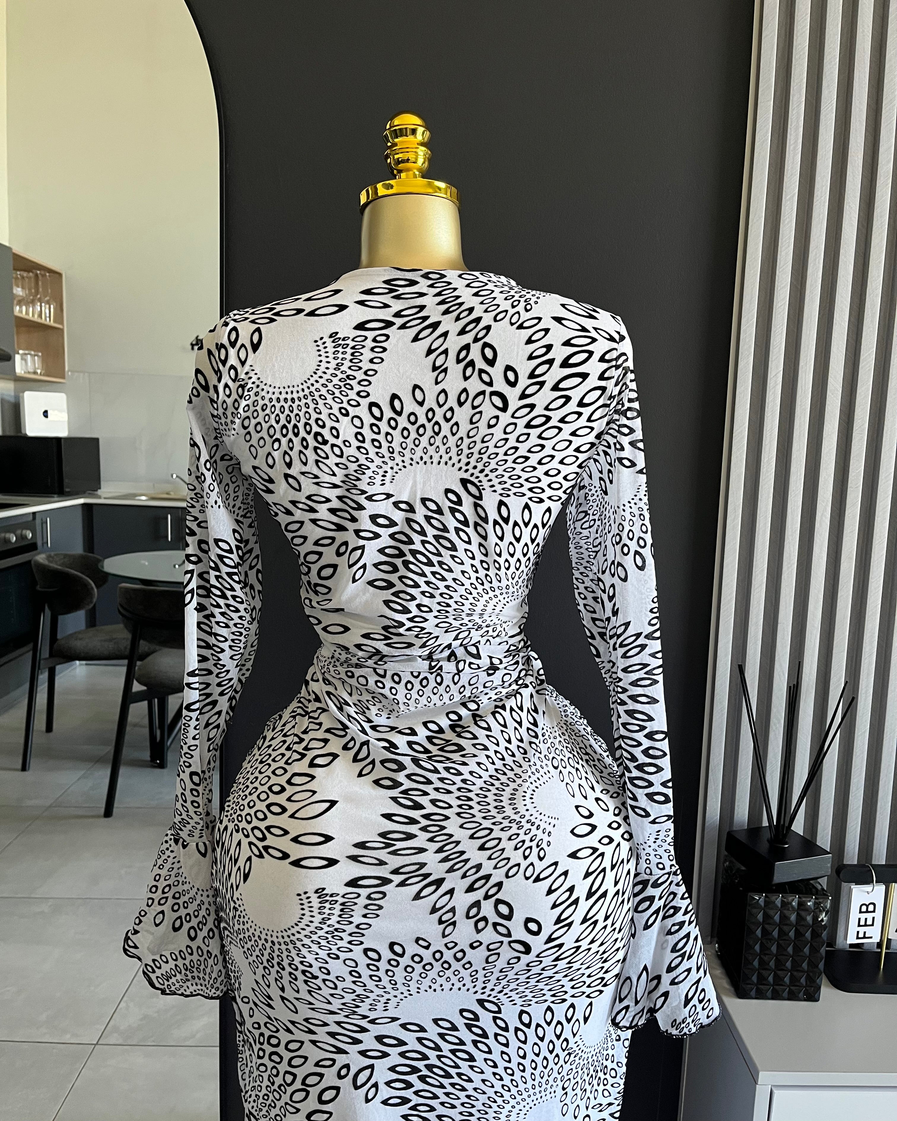 Zelara Mesh Print Cut-Out Maxi Dress