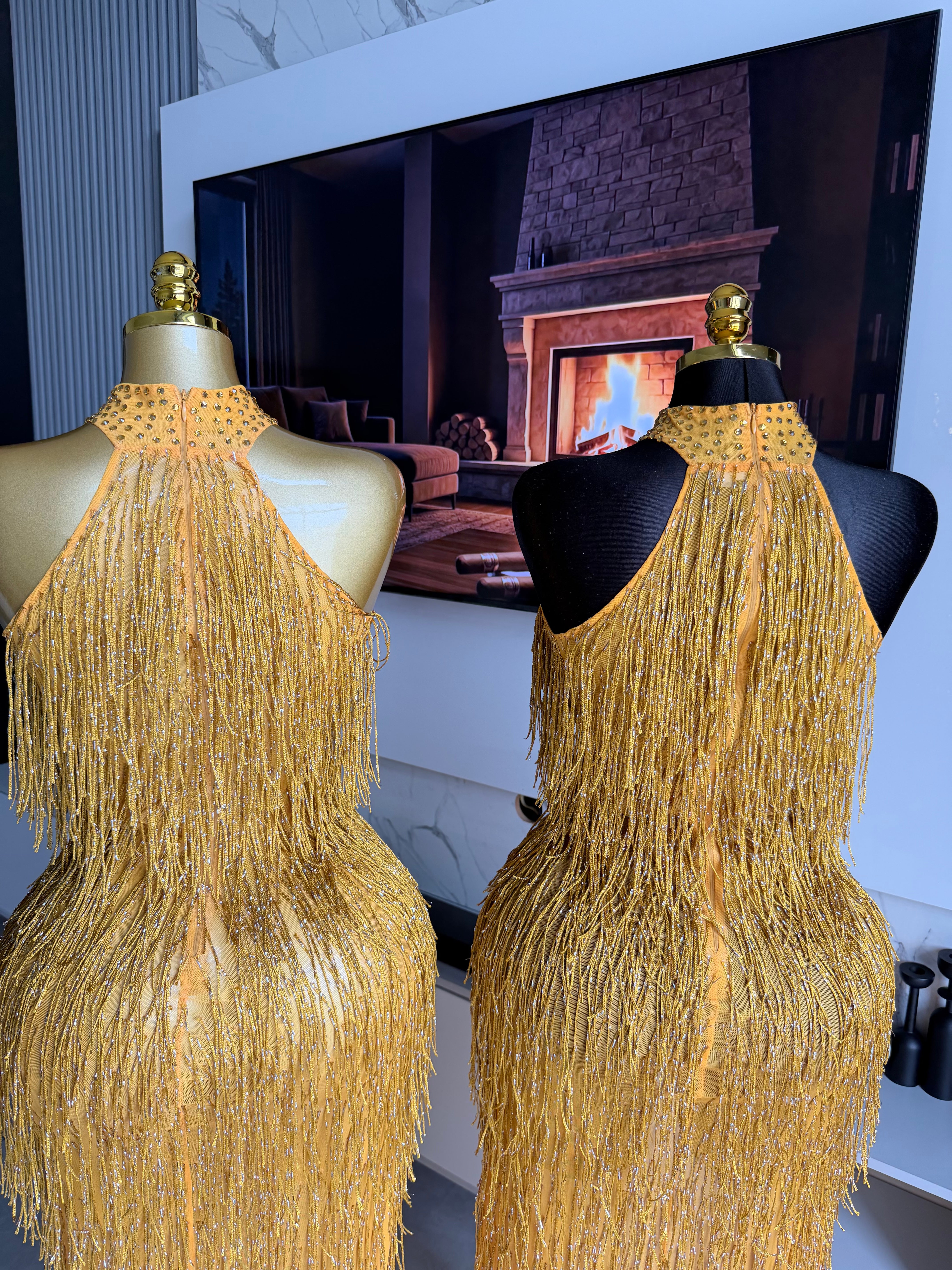 Zahara Gold Fringe Maxi Dress