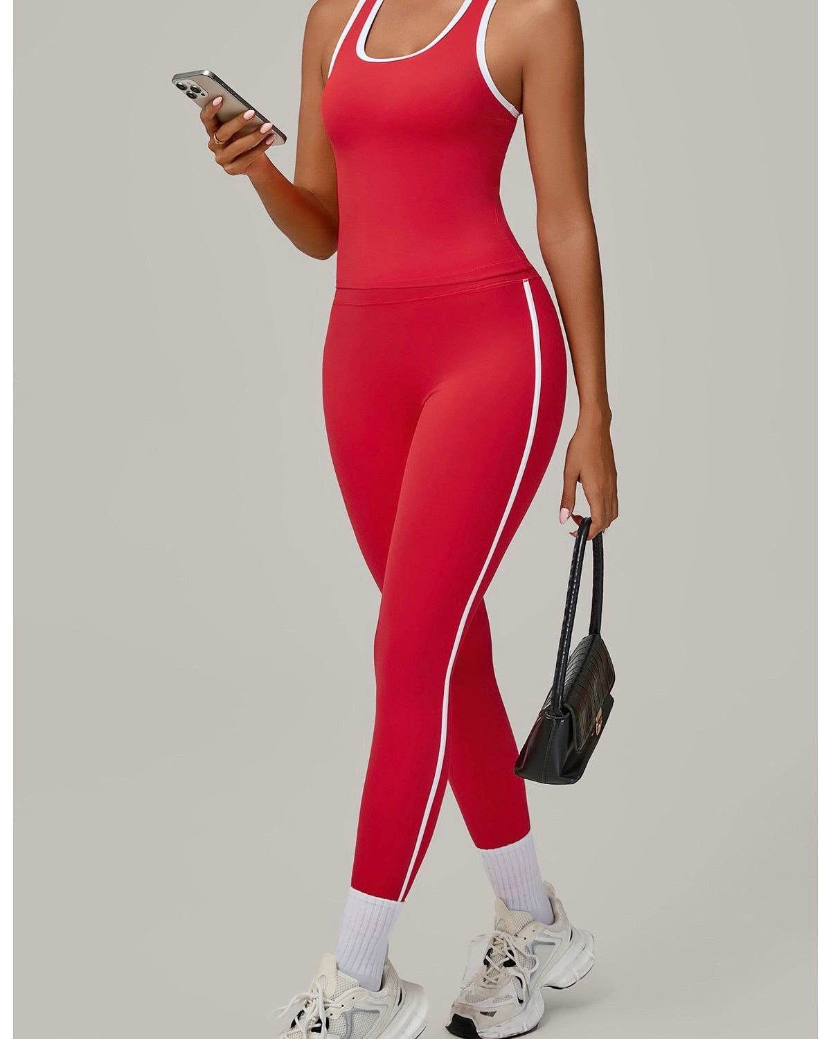 Lizel Sporty Contrast Trim Pant Set Red