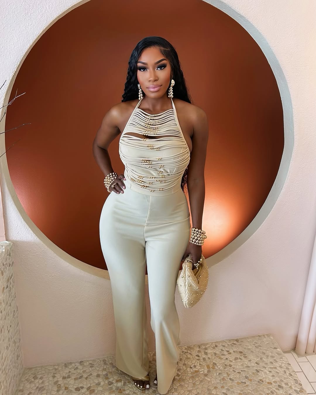 Sahara Beaded Halter Jumpsuit