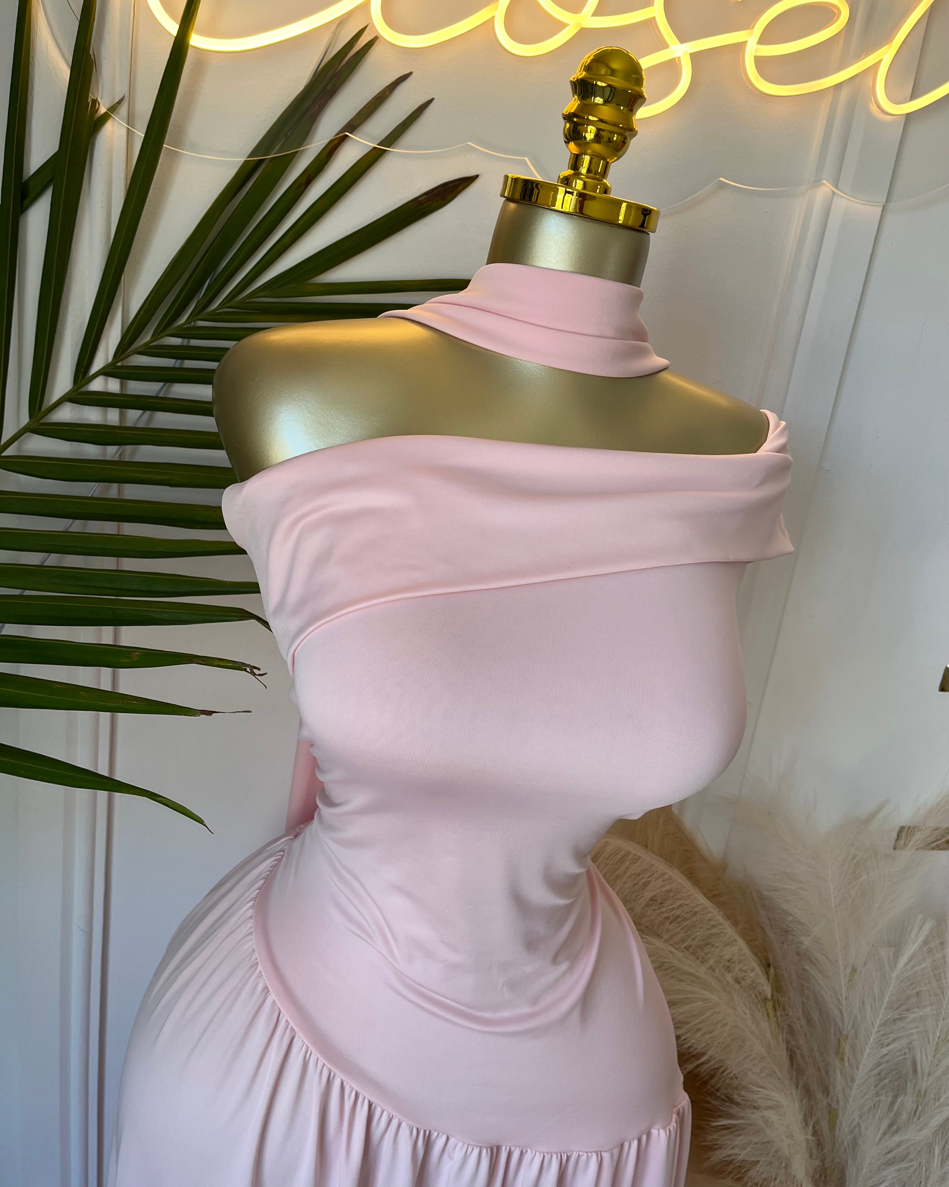 Amara Blush Off-Shoulder Maxi Dress