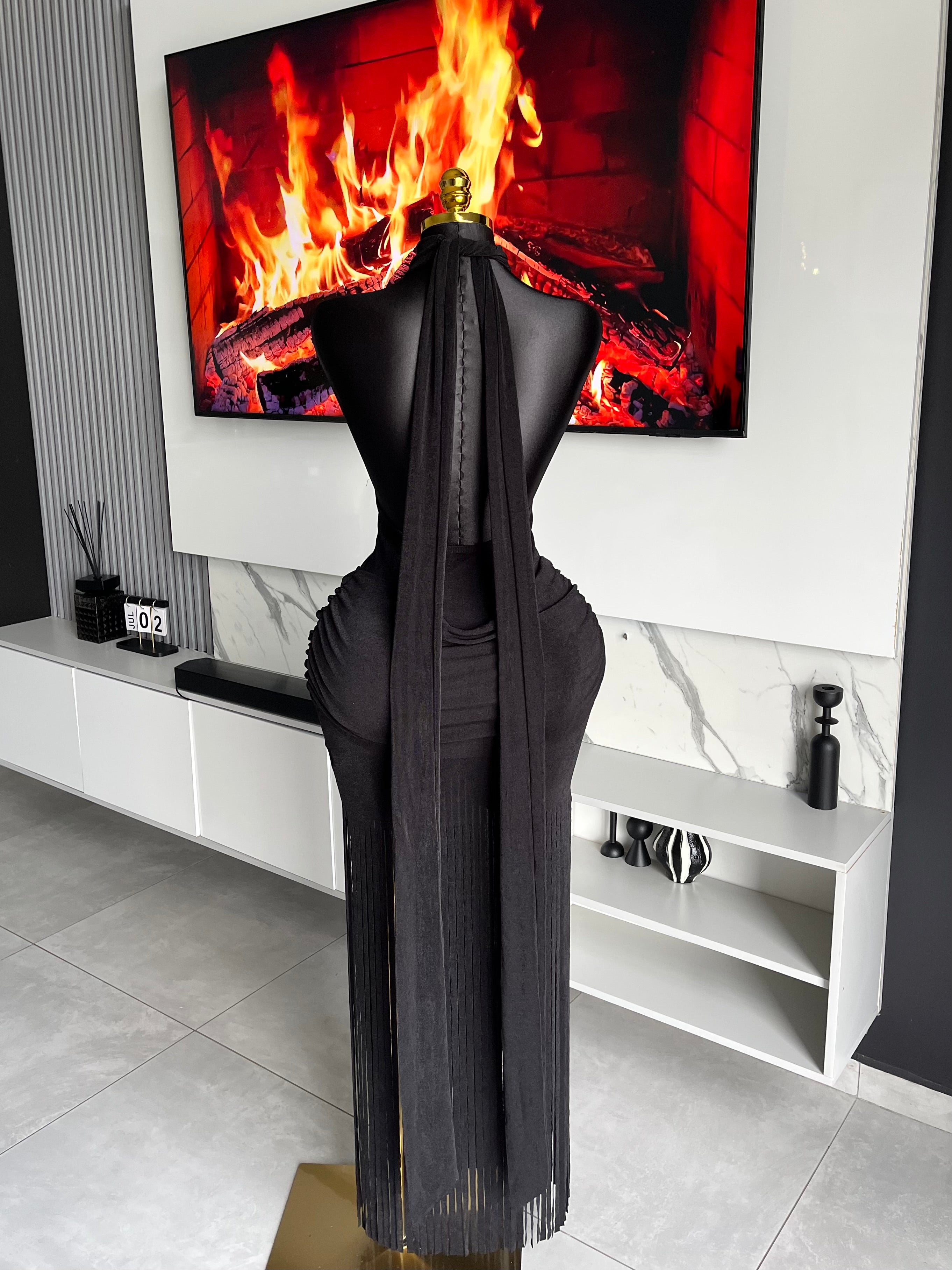 Amoura Fringe Maxi Dress Black