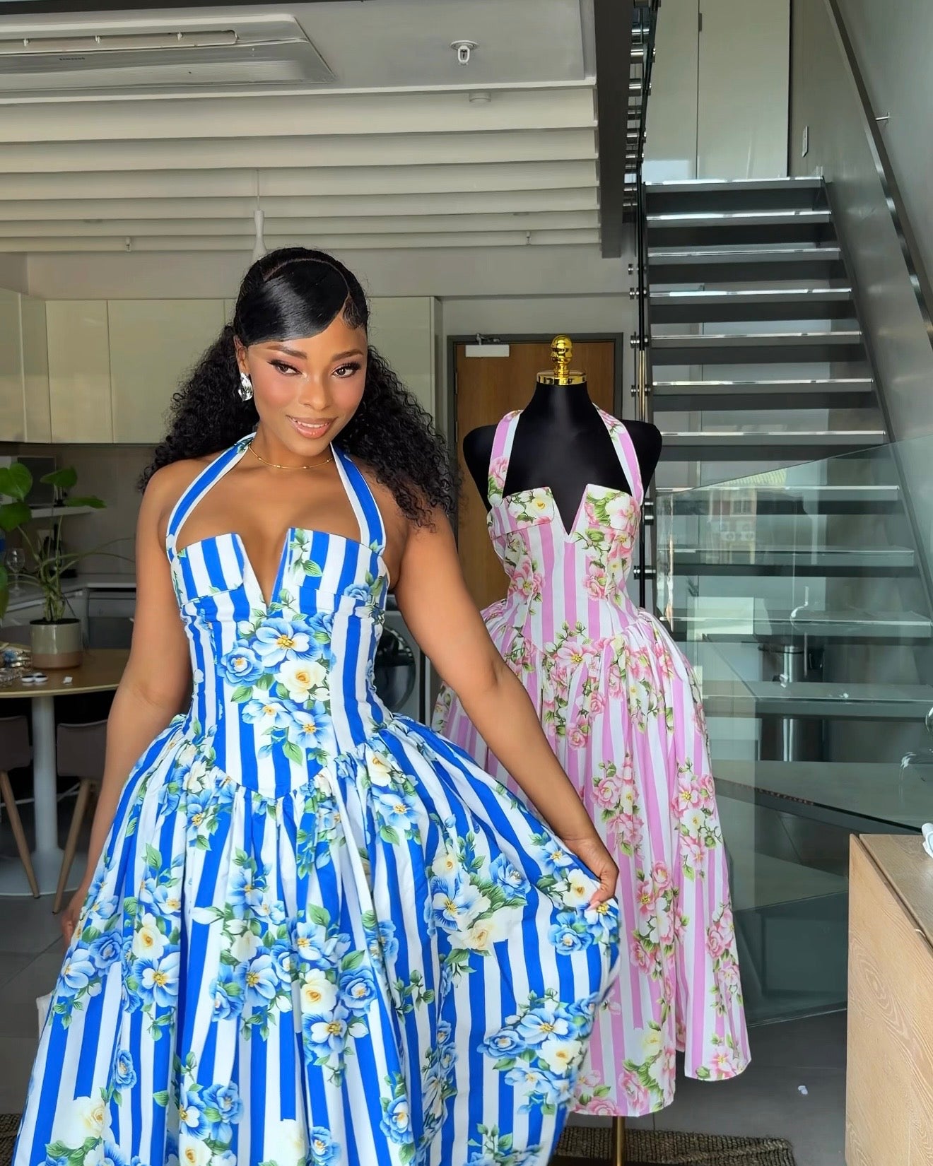 Pretty in Bloom Corset Midi Dress Blue