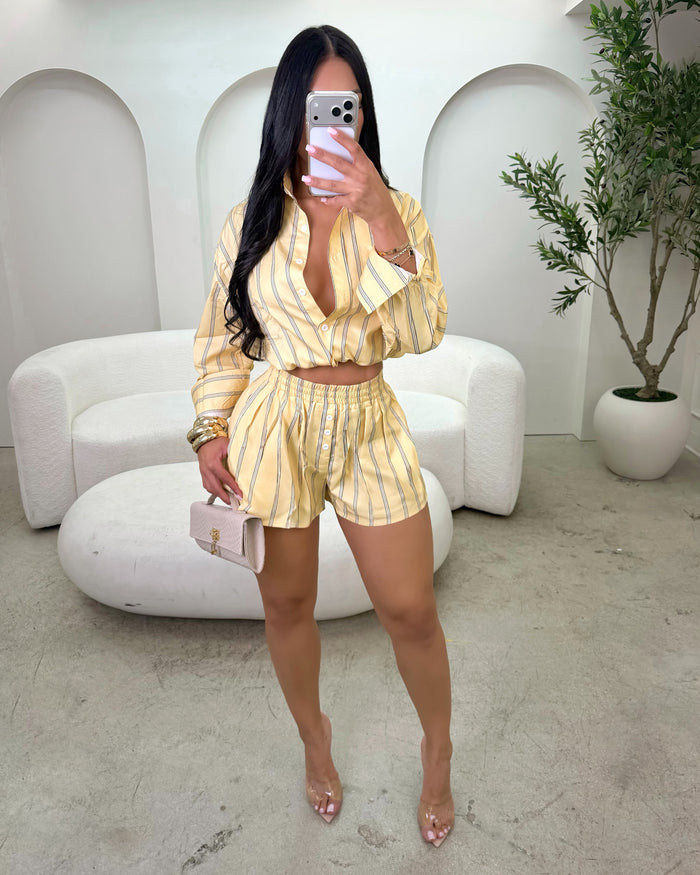Lemonade Stripe Shirt & Shorts Set Yellow