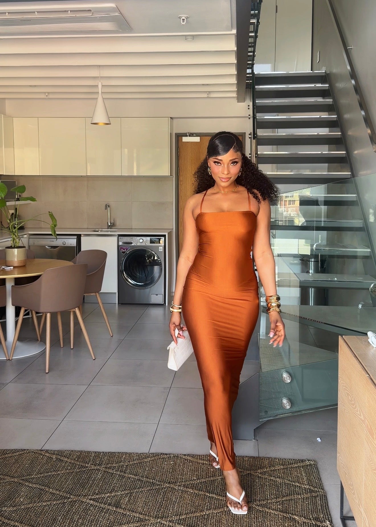 Nadia Open-Back Maxi Dress Orange