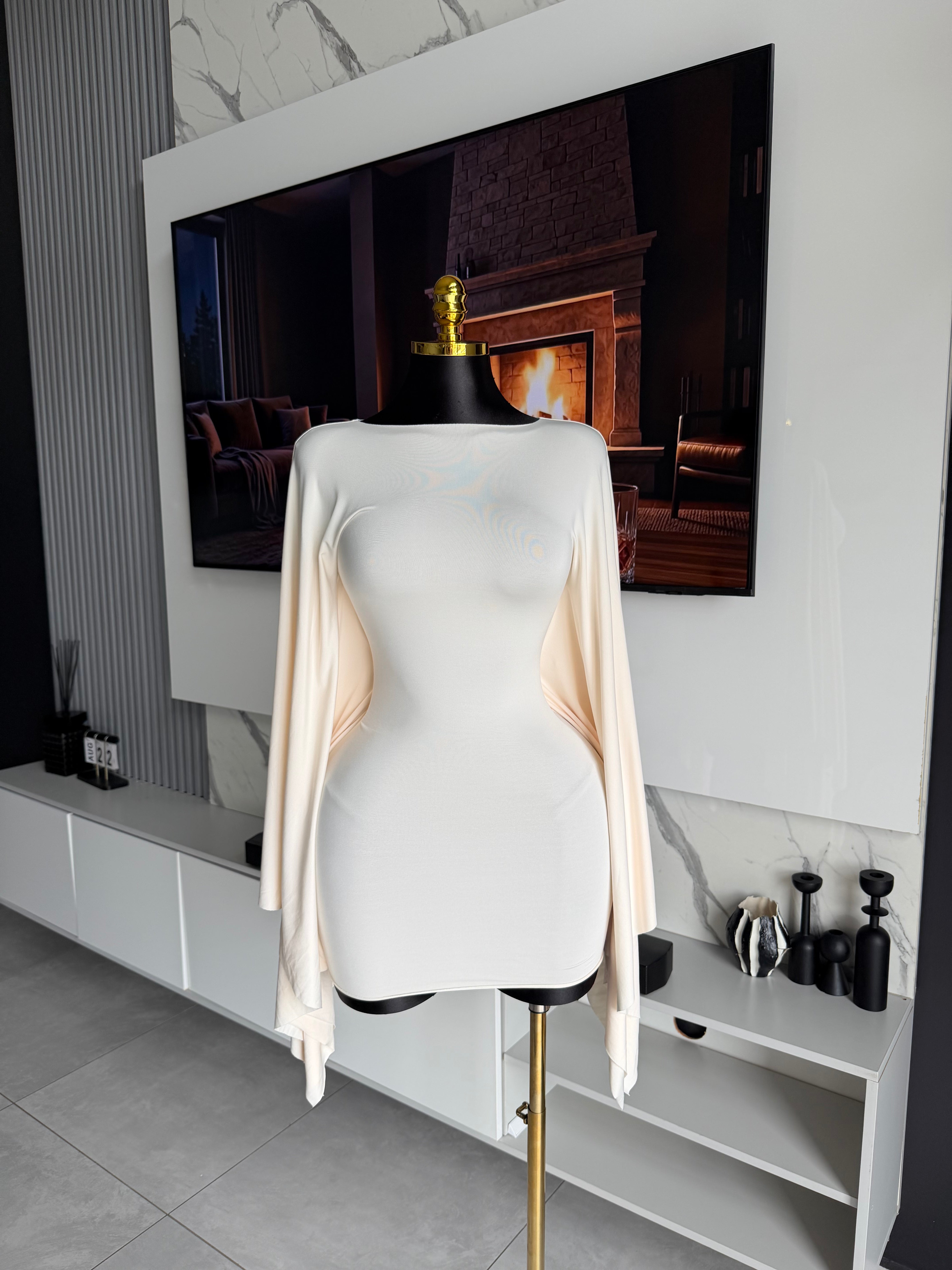 Happiness Ruched Batwing Sleeve Mini Dress