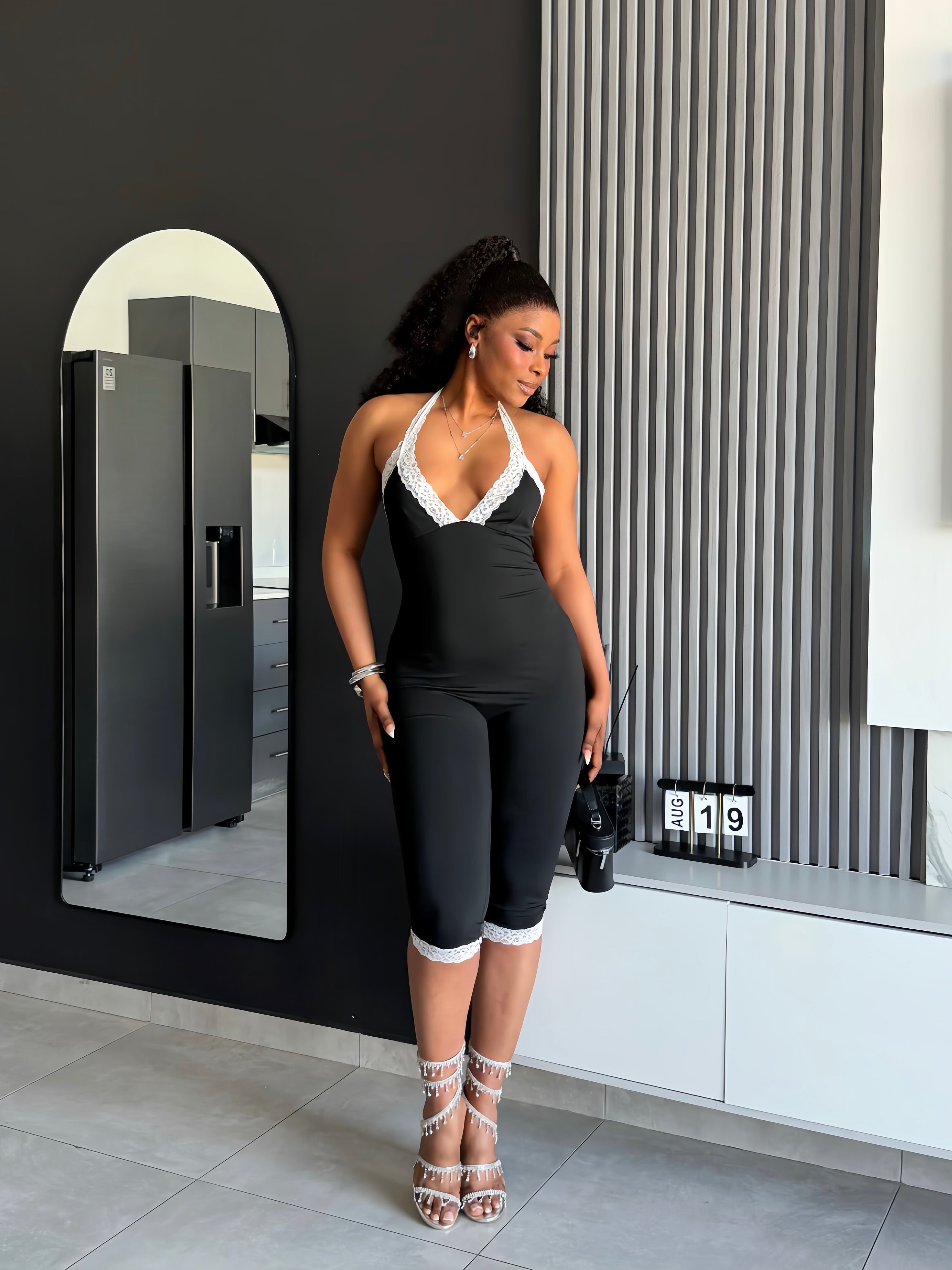 Lacey Halter Lace Capri Jumpsuit