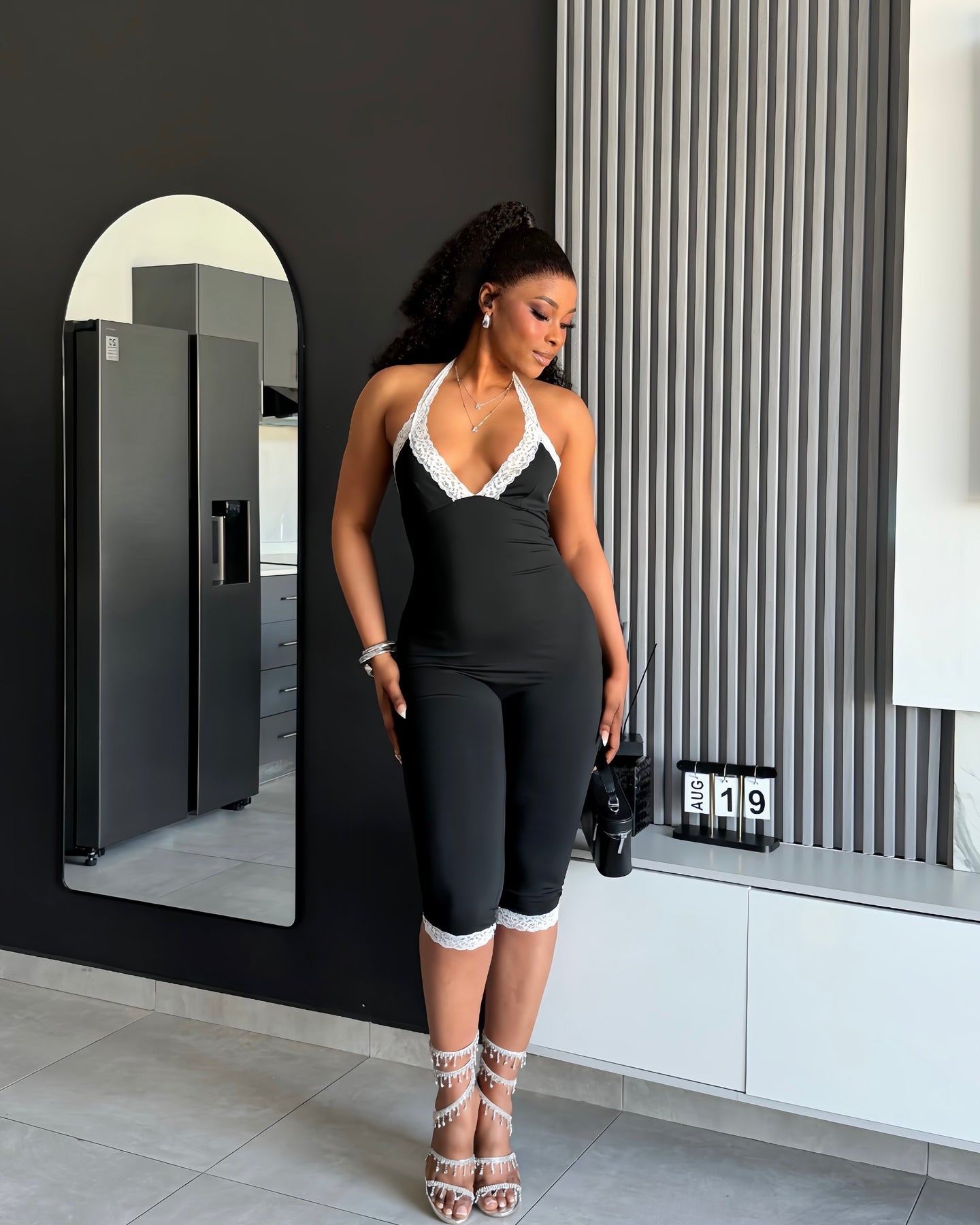 Lacey Halter Lace Capri Jumpsuit