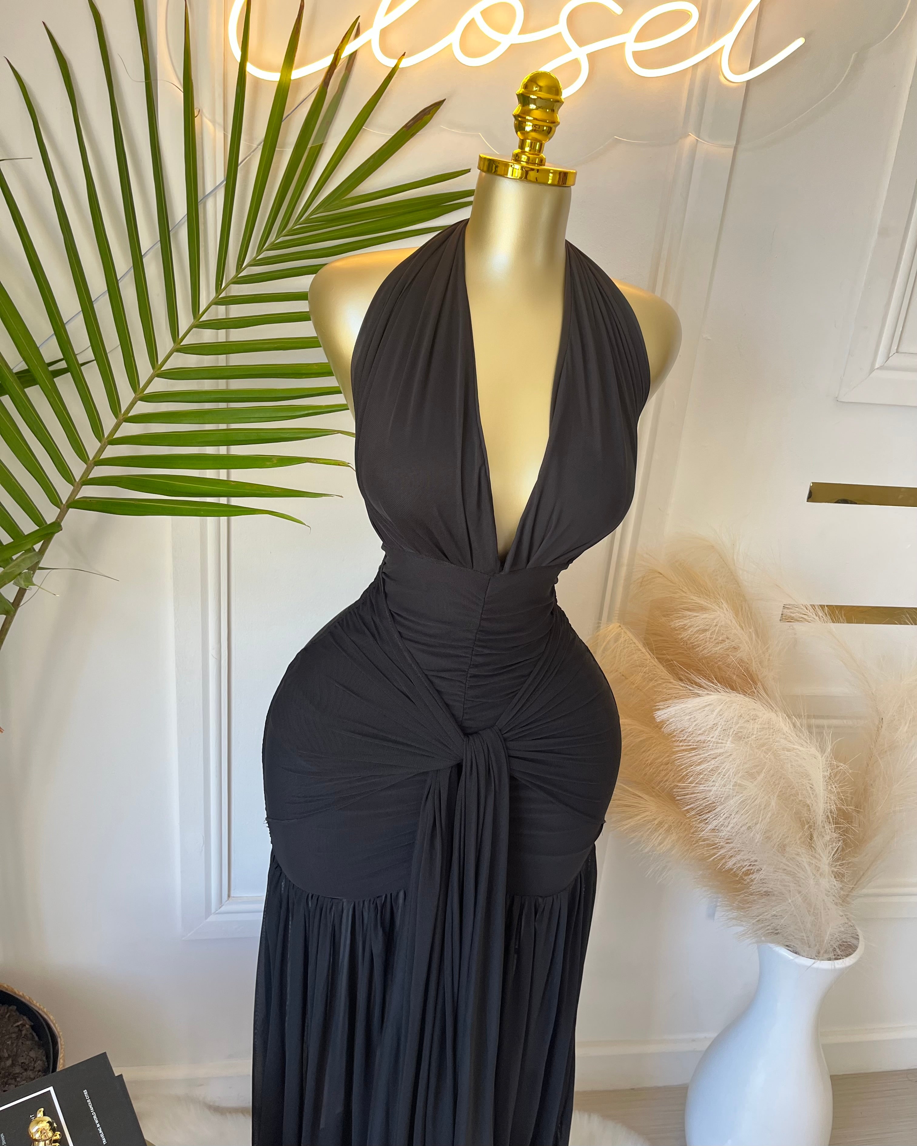 Noirelle Mesh Halter Maxi Dress