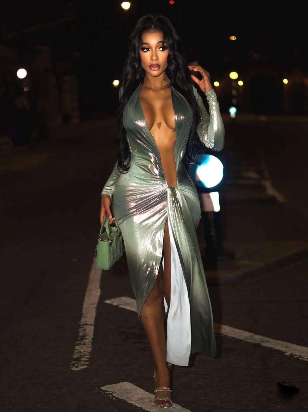 Solenne Satin Wrap Plunge Dress