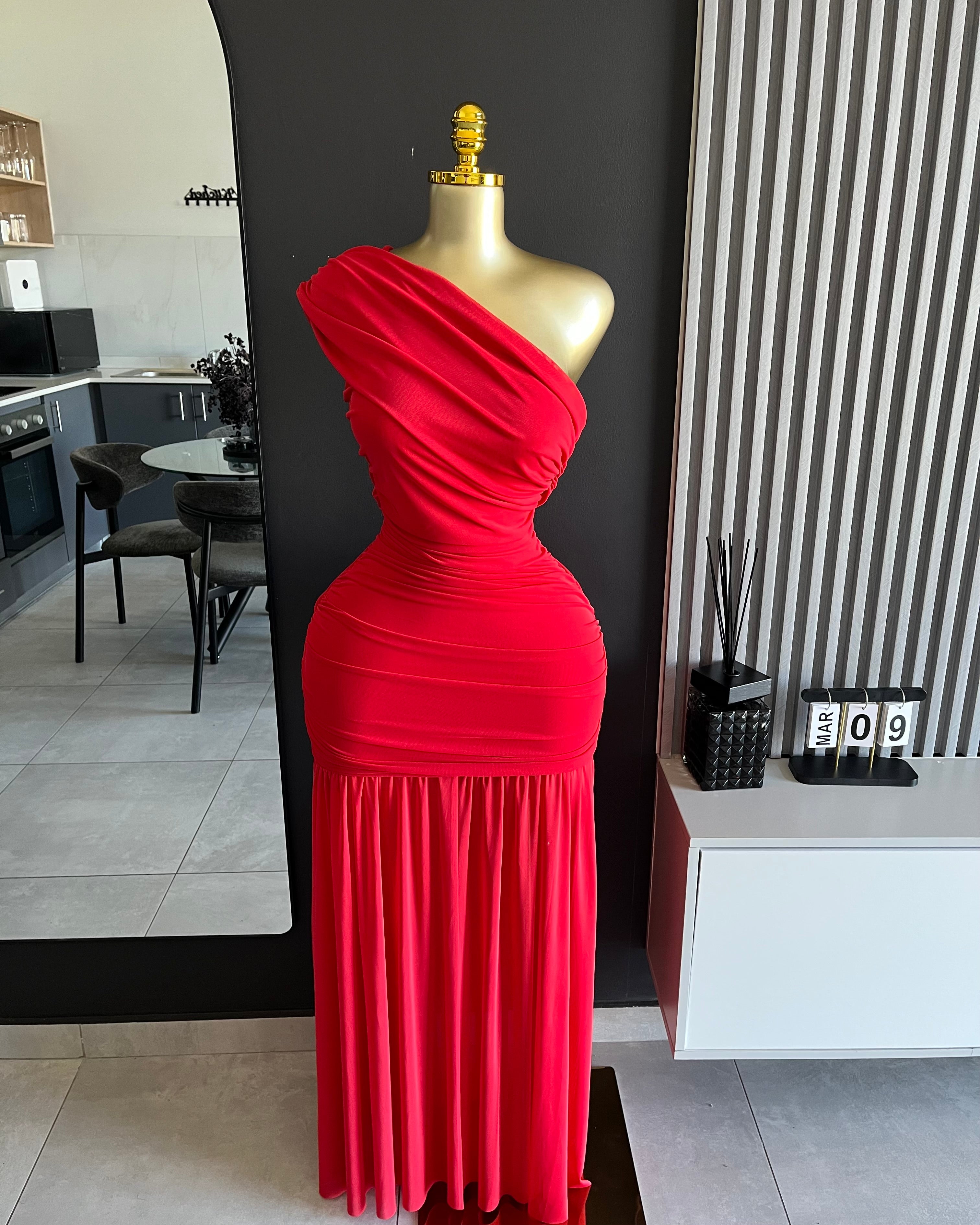 Kendall One-Shoulder Ruched Maxi Dress Red