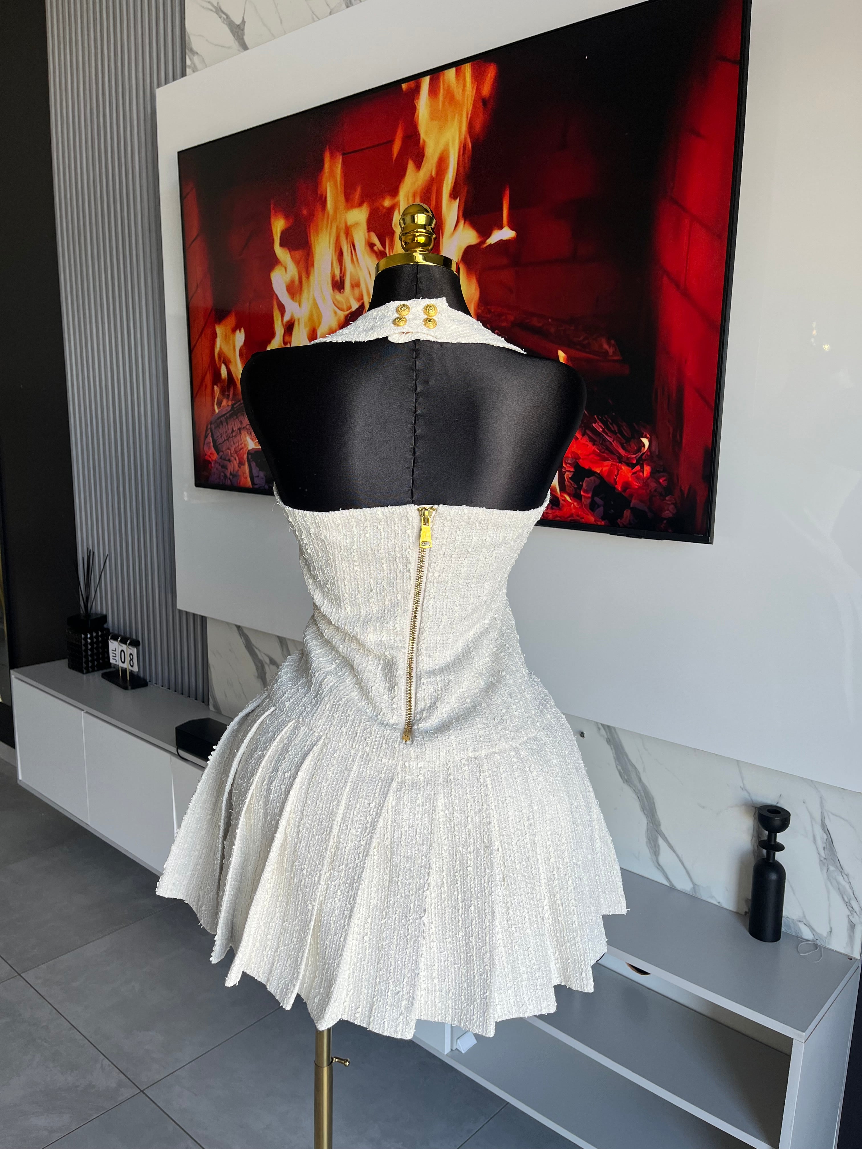 Cece Gold Button Halter Mini Dress