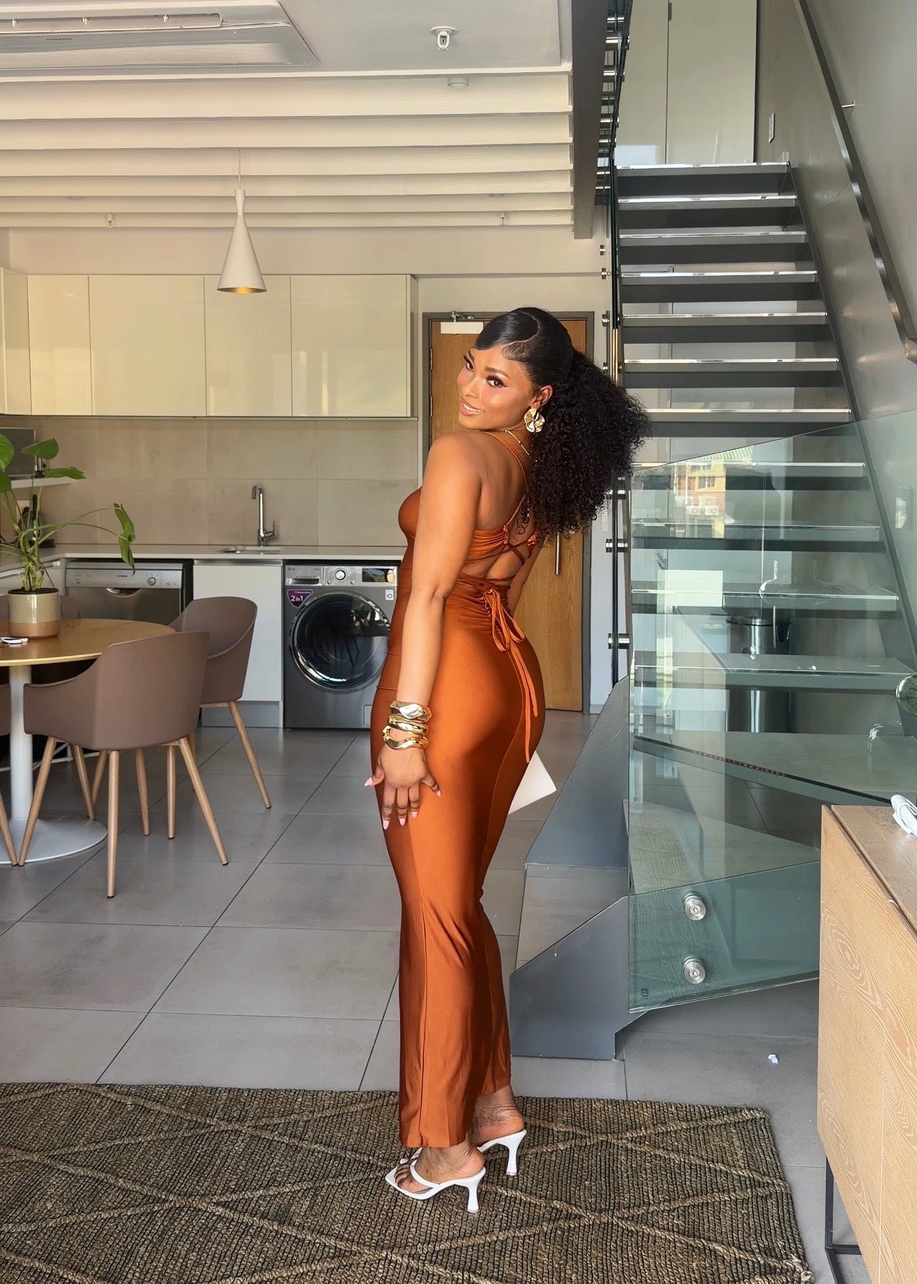 Nadia Open-Back Maxi Dress Orange