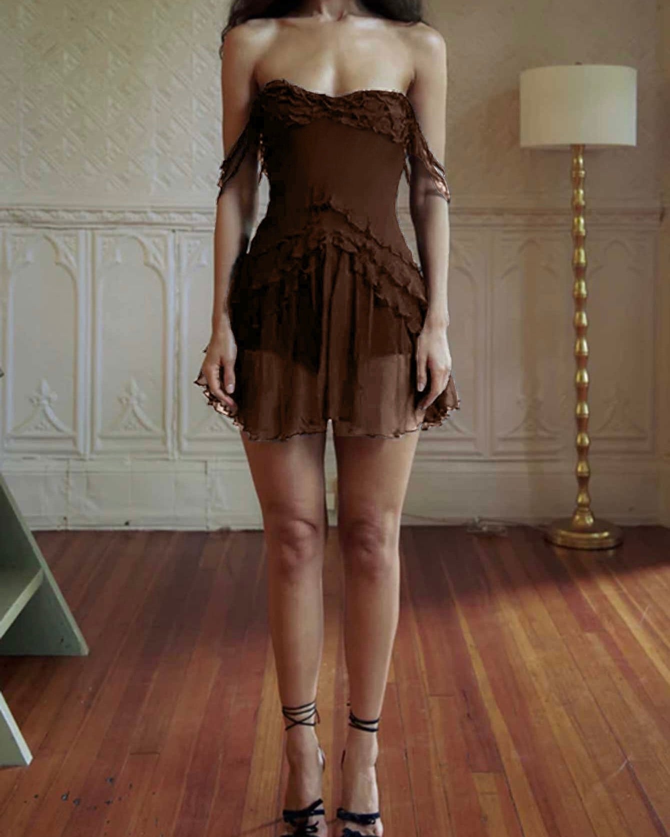 Kendra Ruffle Mesh Strapless Mini Dress