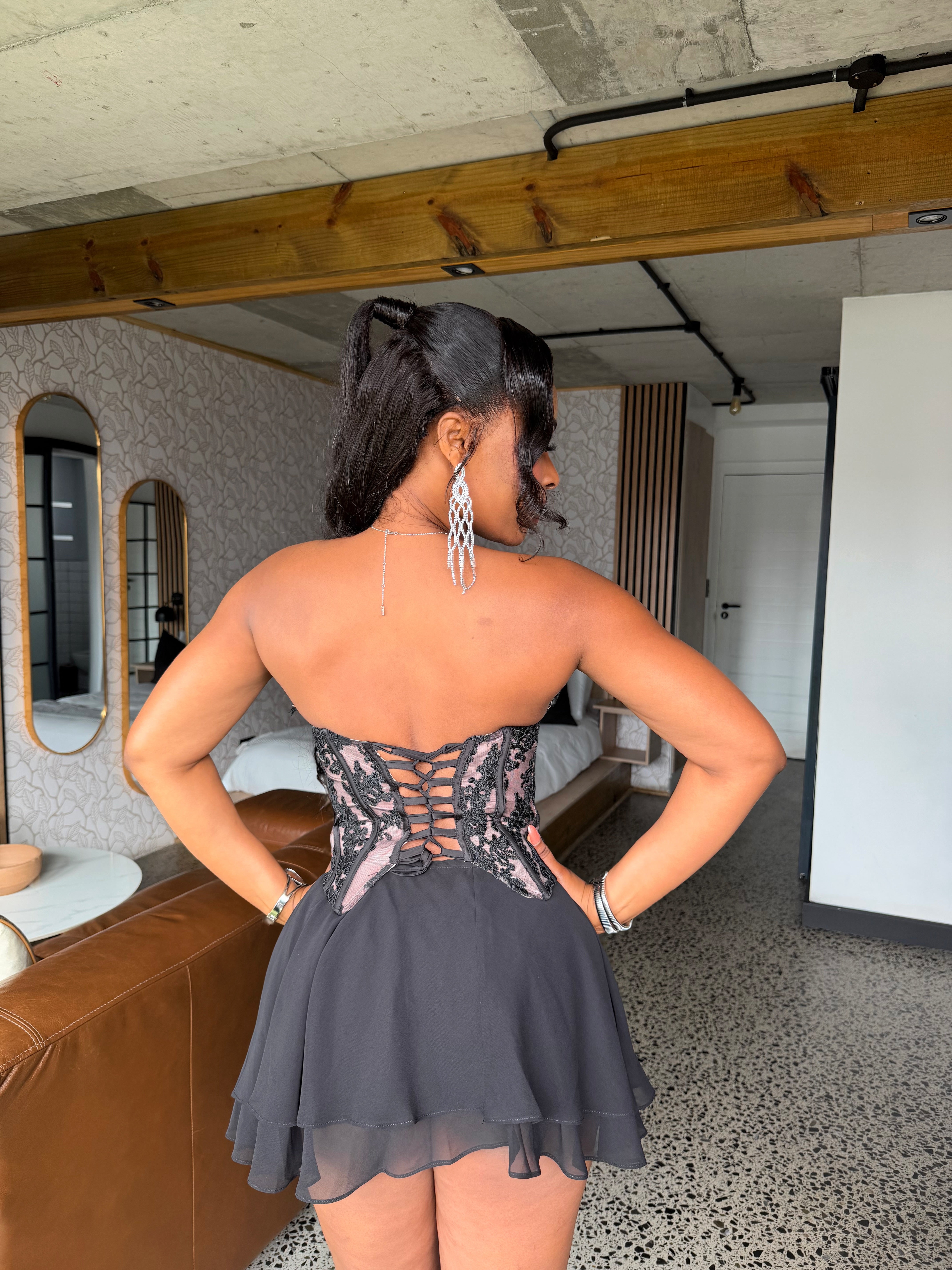 Noirelle Lace Corset Mini Dress Black