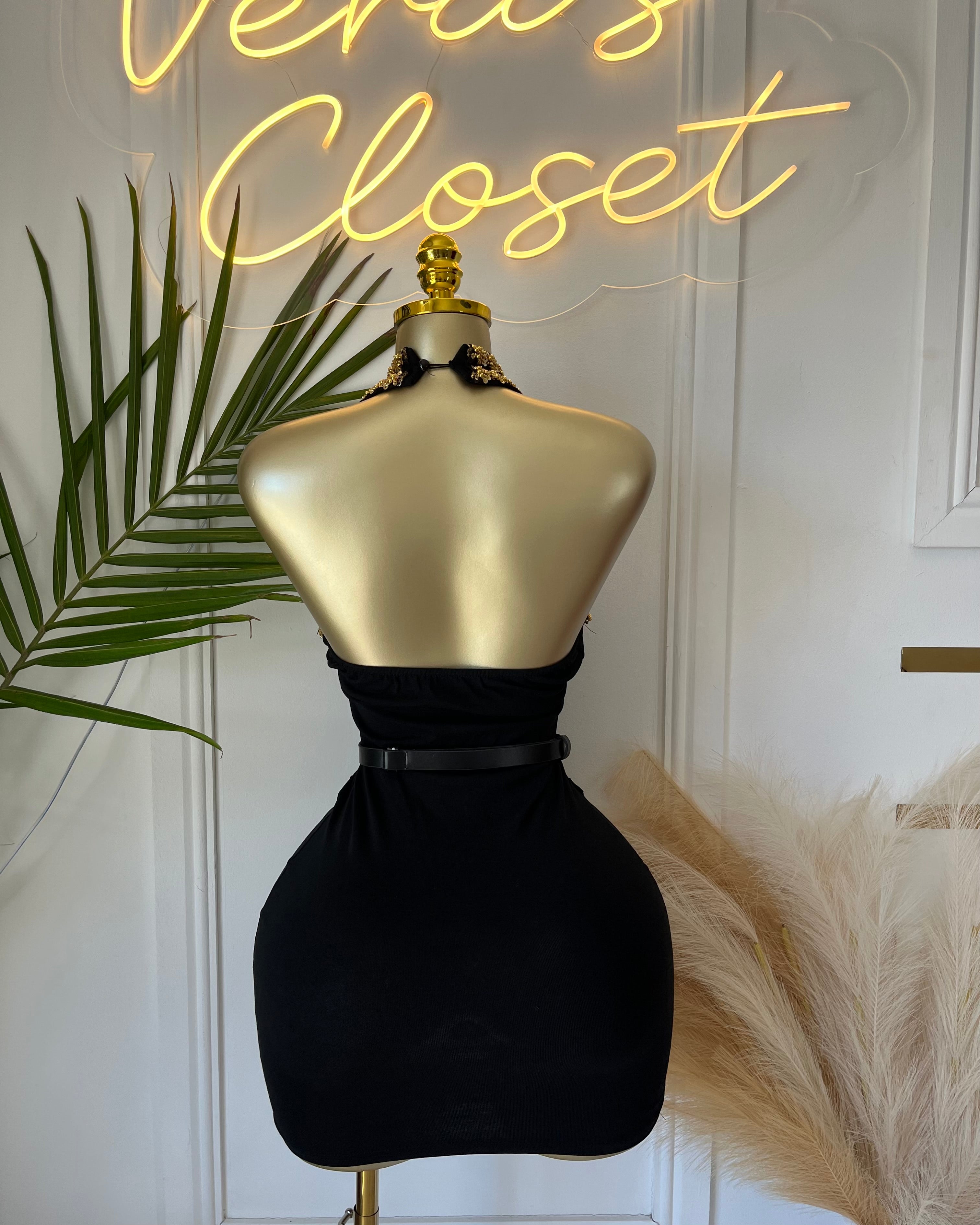 Kathe Gold-Trim Mini Dress