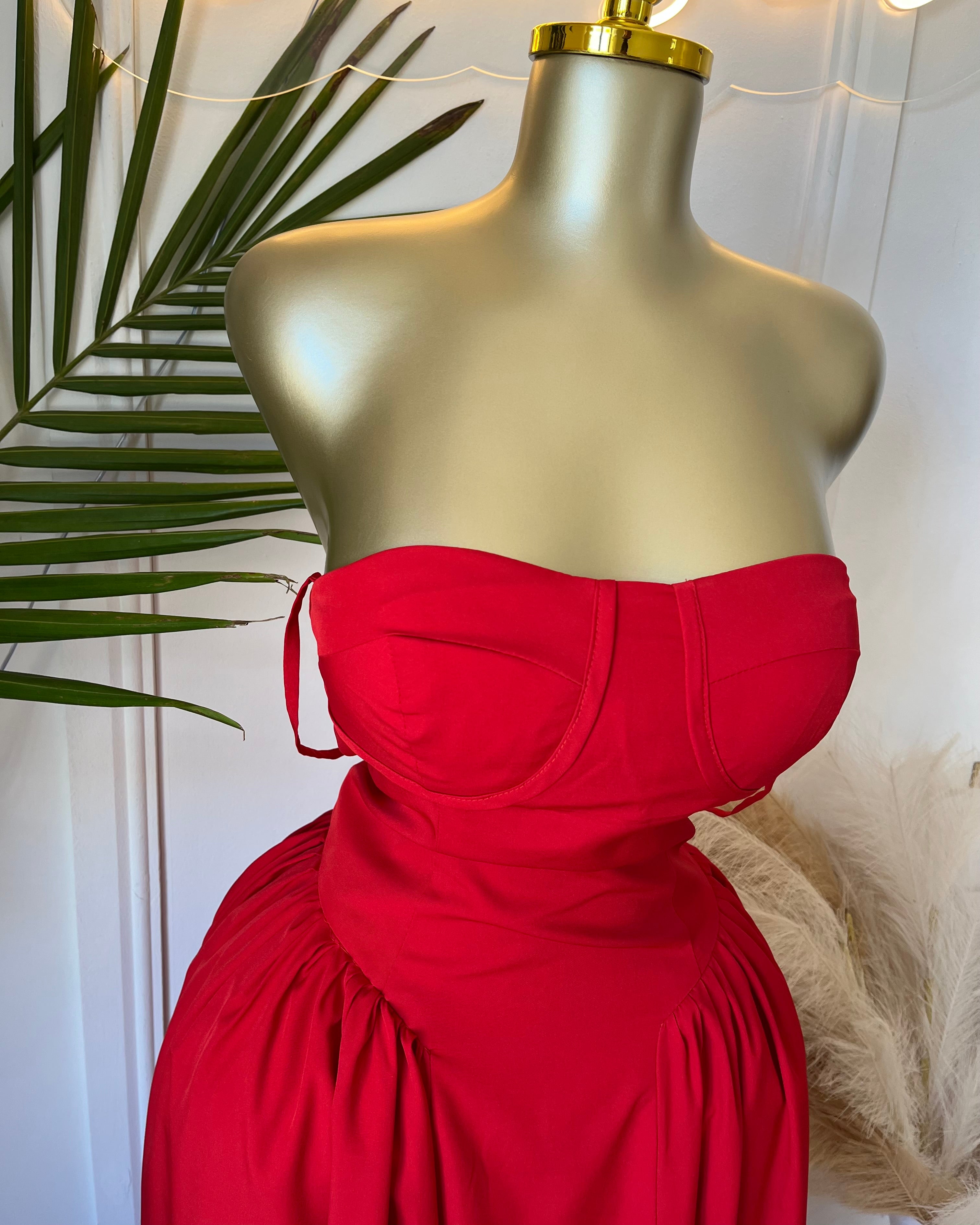 Esta Elegant Red Midi Dress