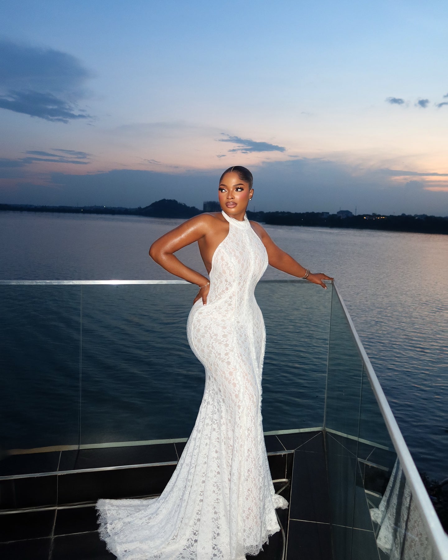 Starlet Lace Halter Mermaid Maxi Dress White