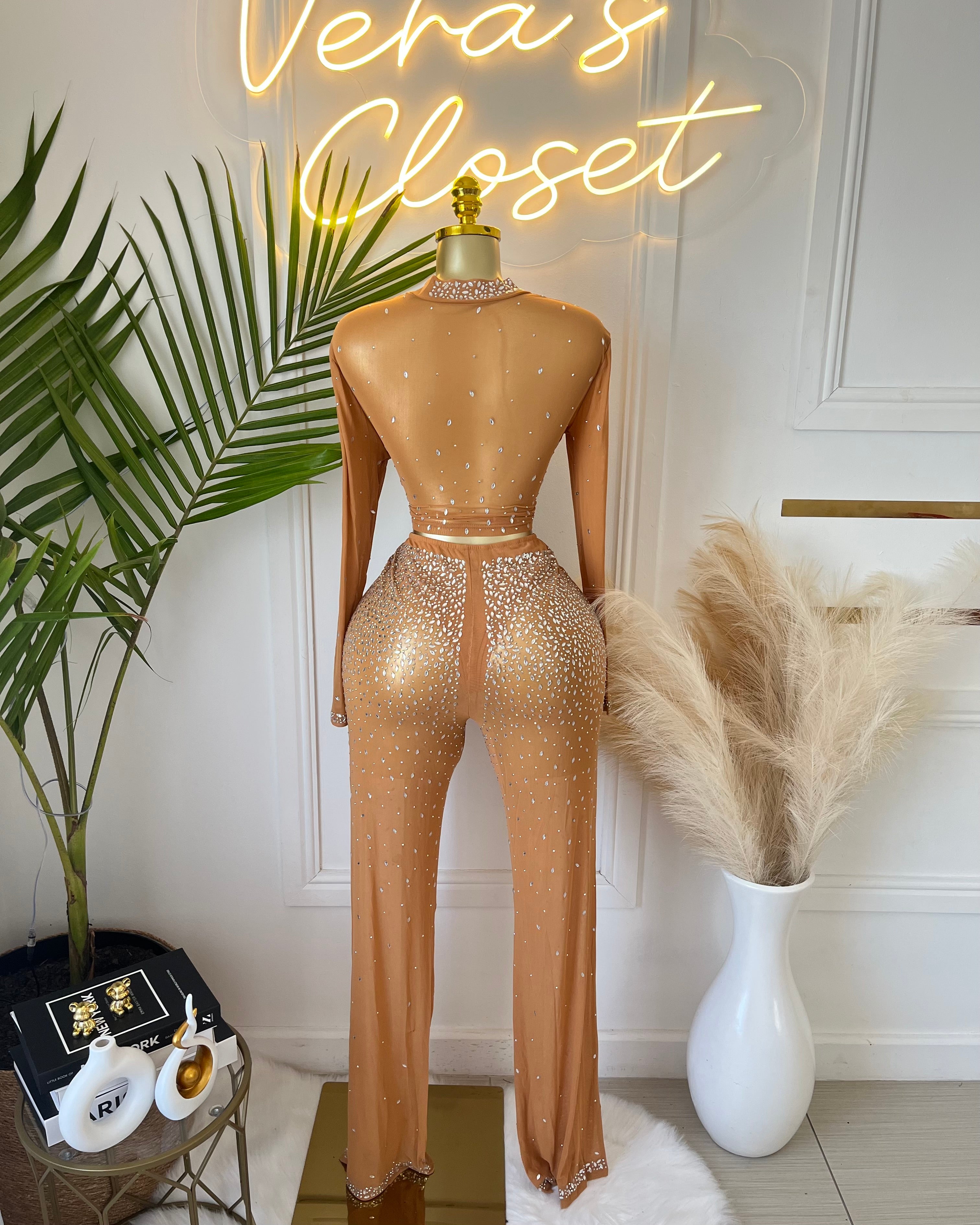 Dabney Crystal Mesh Pant Set