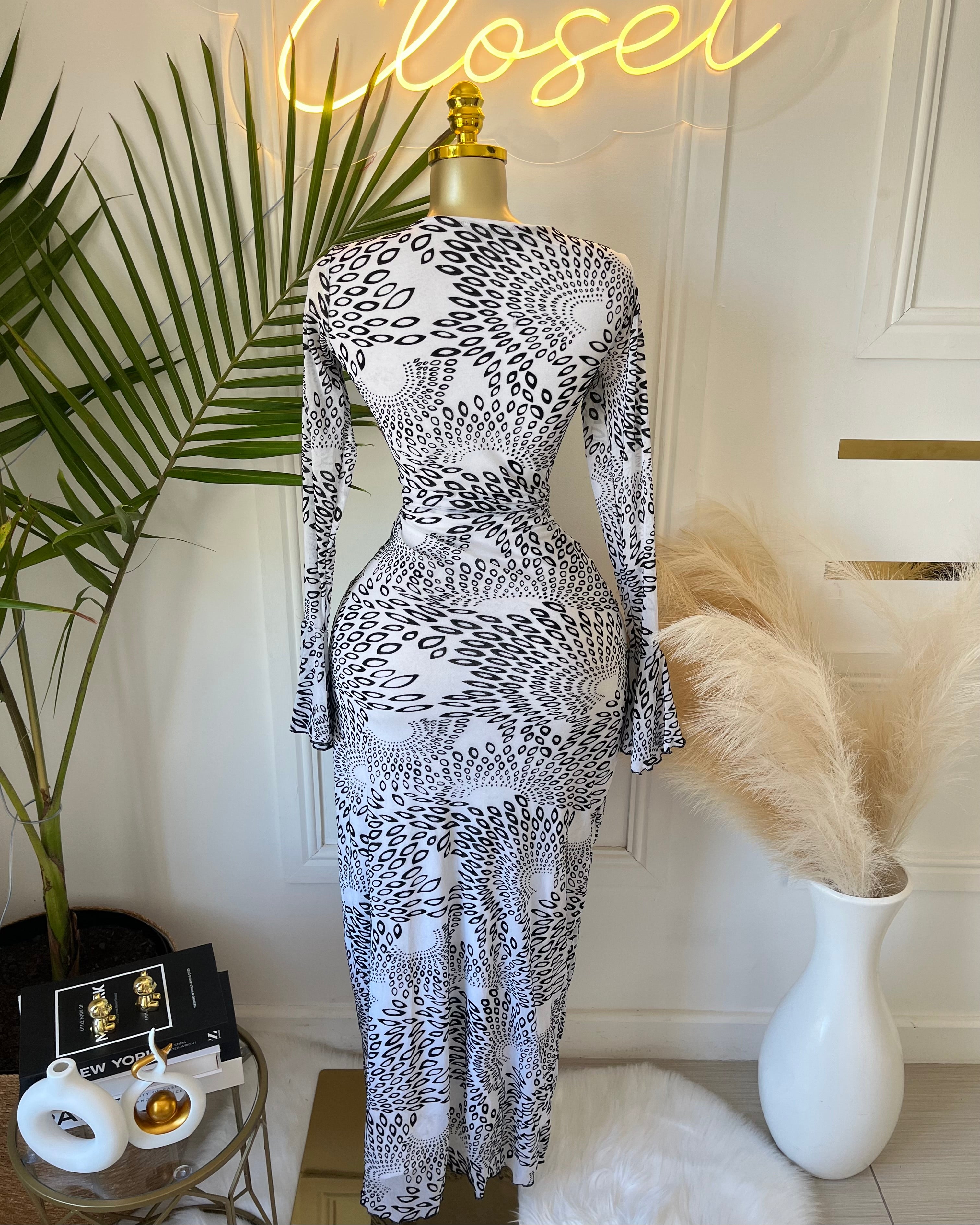 Zelara Mesh Print Cut-Out Maxi Dress