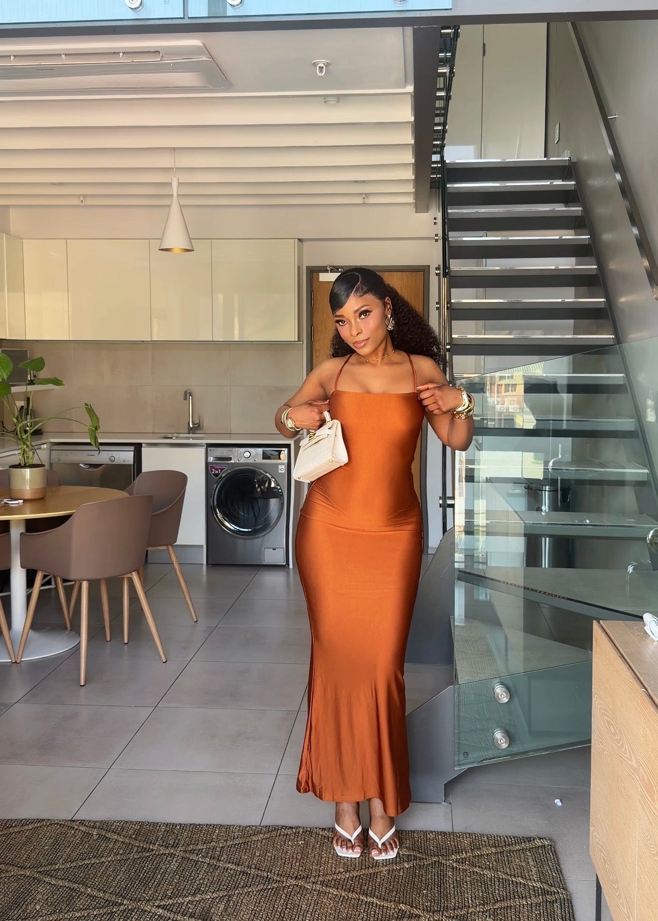 Nadia Open-Back Maxi Dress Orange