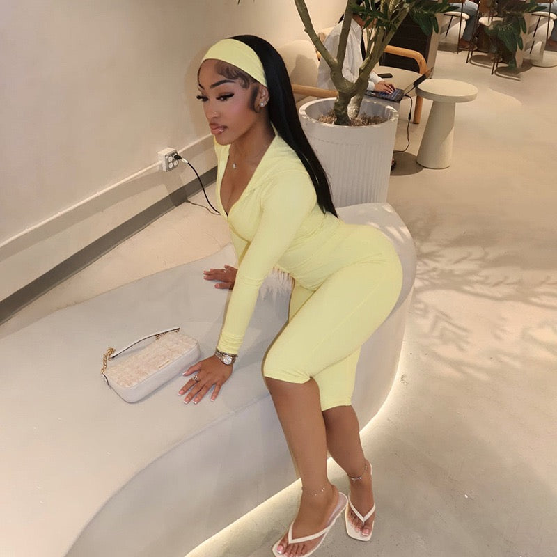 Limoncello Zip Hoodie & Biker Set Yellow